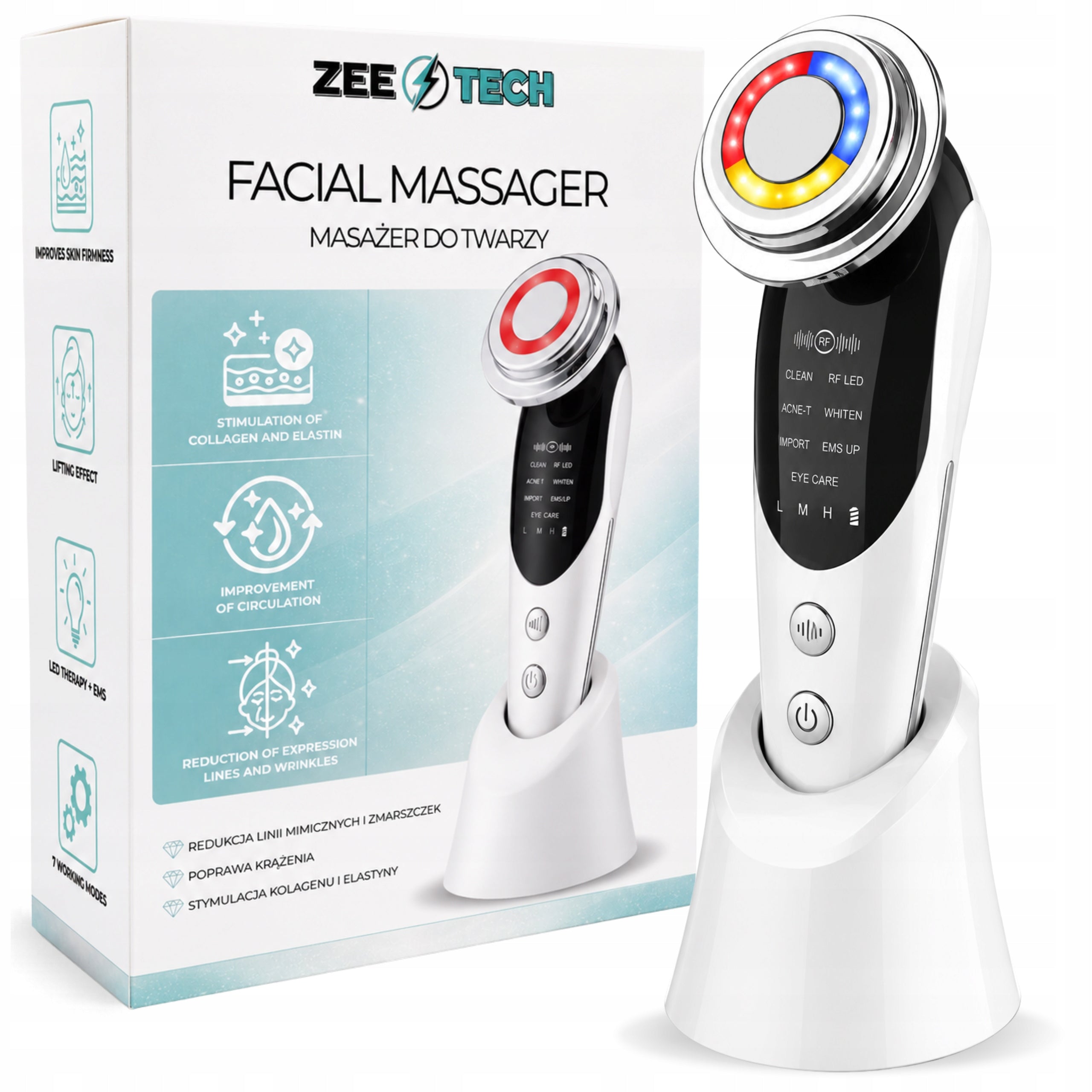 2X Needleless Mesotherapy 7in1 Face Massager Electric EMS Lifting LED