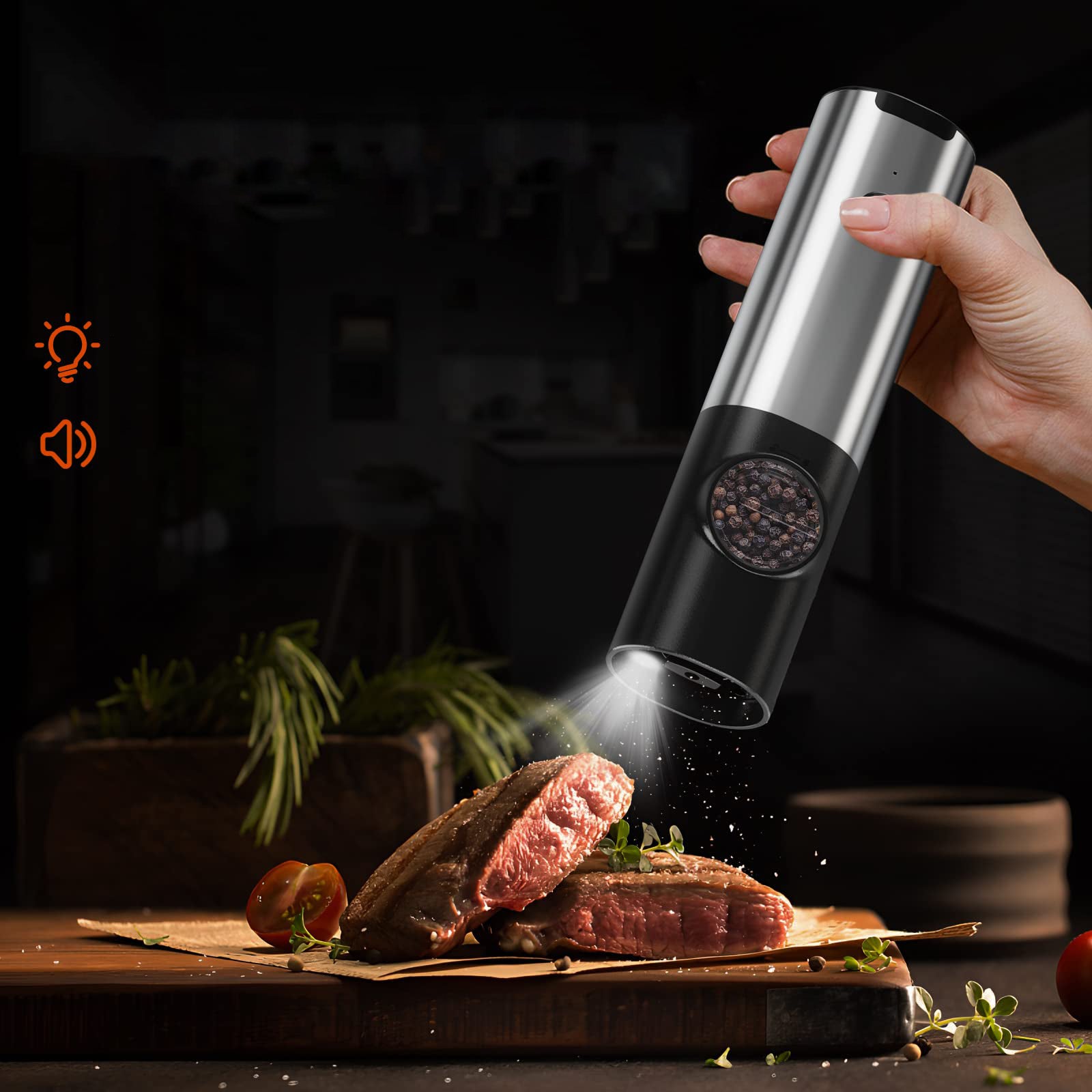 2X STAINLESS STEEL ELECTRIC SALT AND PEPPER GRINDER WITH LED LIGHTING Packaging status original