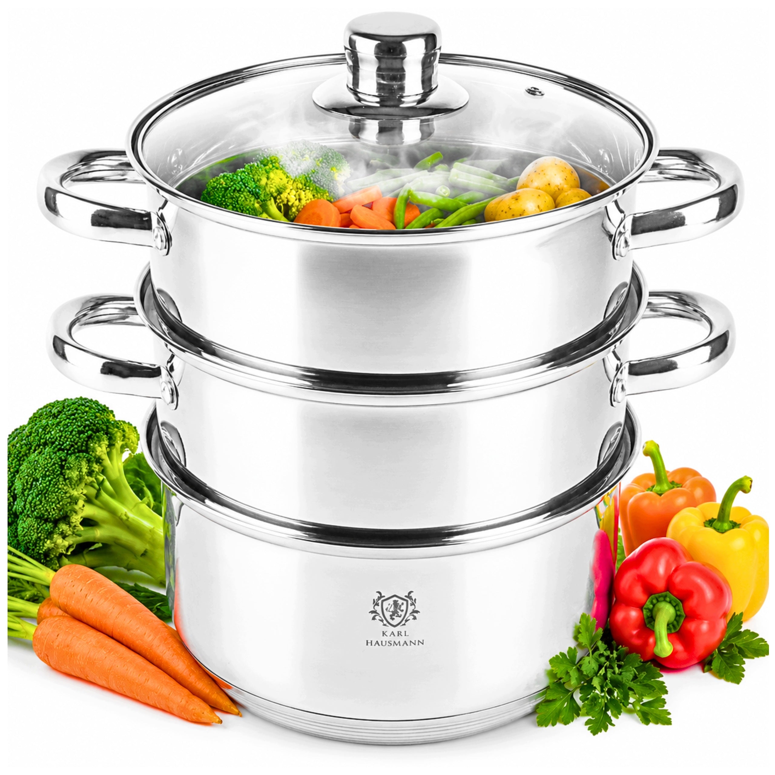 2X STEAMING POT STEAMER 4,3L 22CM POT INDUCTION GAS POT
