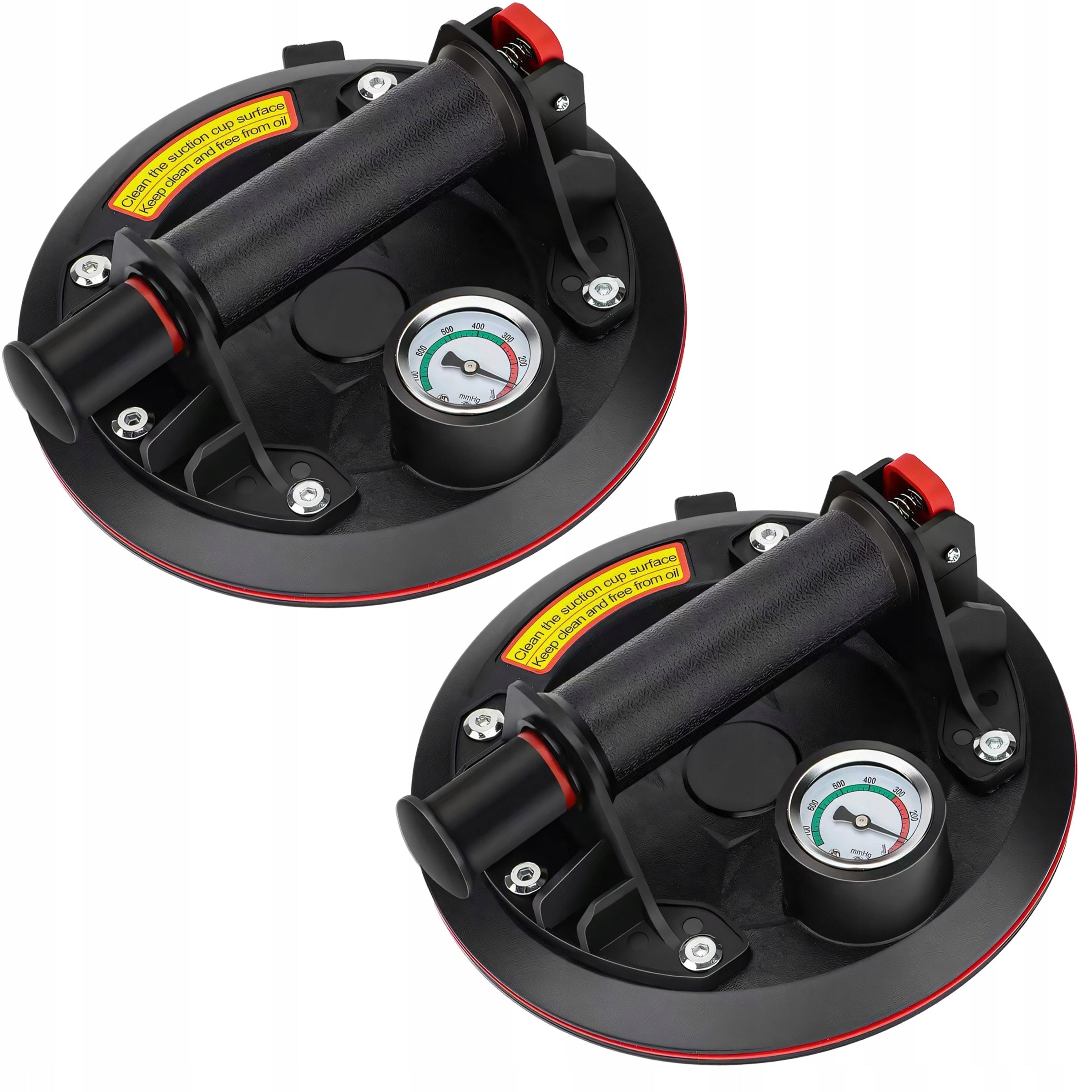 2X SUCTION CUP GLASS GLAZE TILE HOLDER 220KG WITH PUMP AND PRESSURE GAUGE Packaging status original