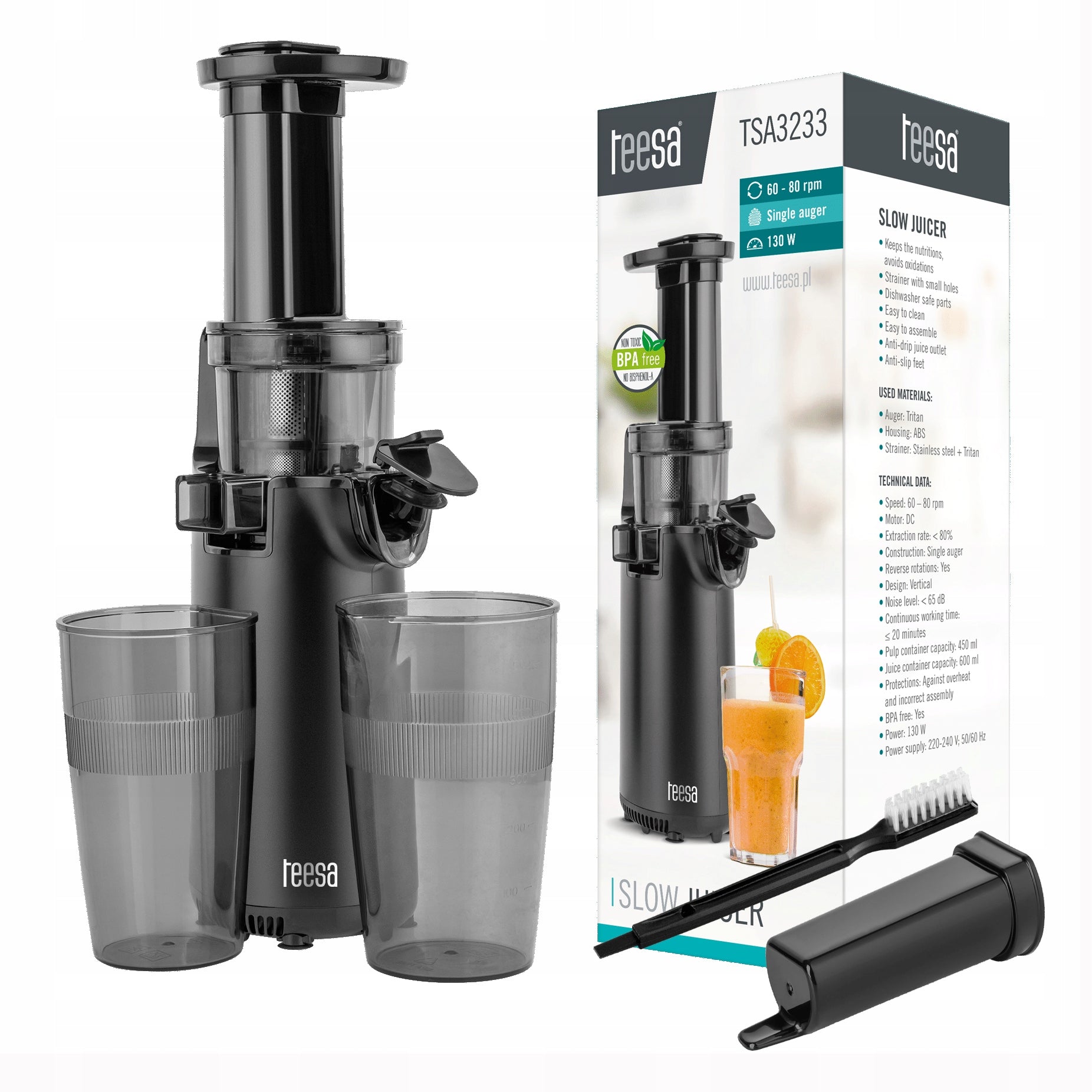 2X Slow Juicer Vertical Teesa Screw Tritan BPA fre Brand Teesa