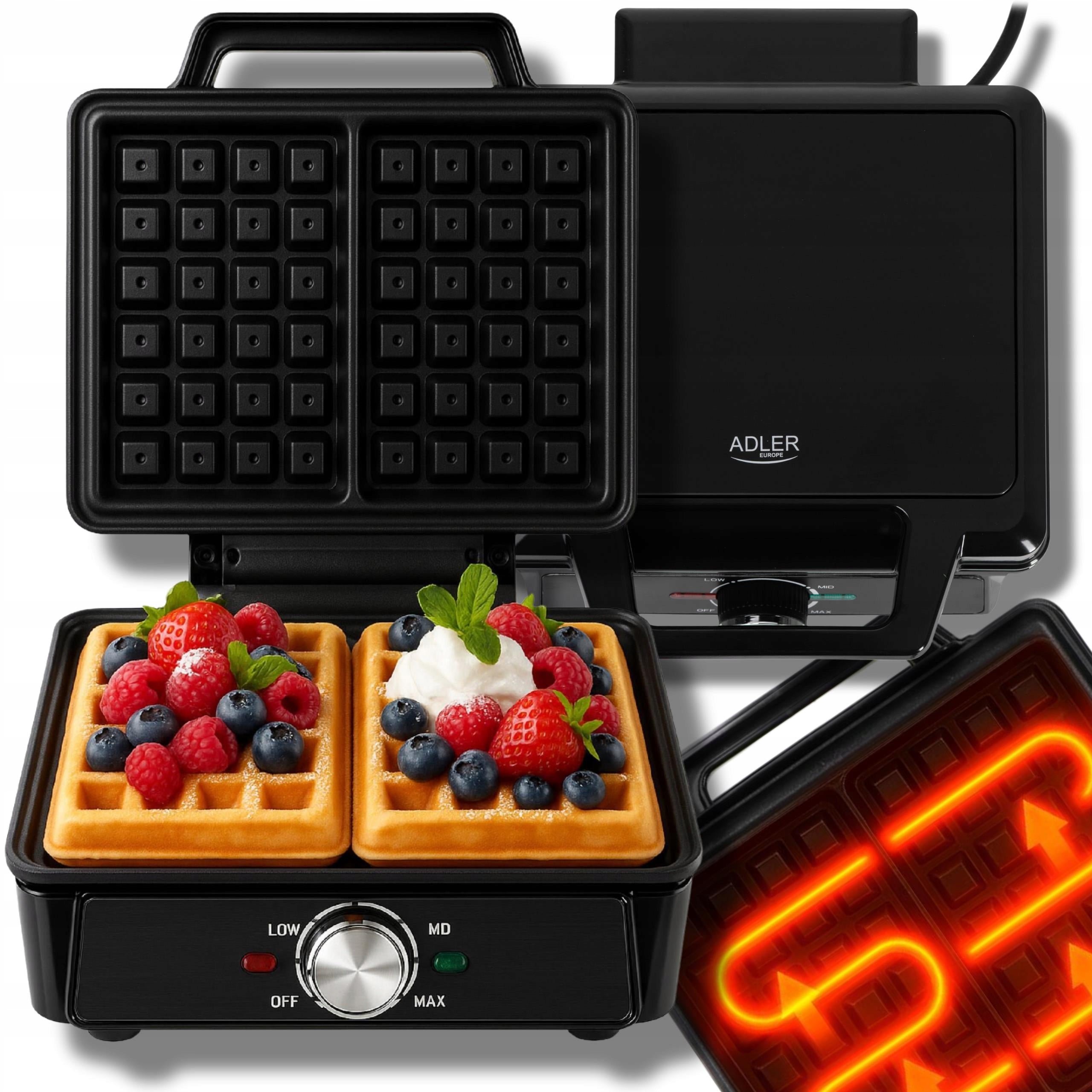 2X WAFFLE IRON 2000W XXL 2 Large Waffles Temperature Control NON-STICK Strong Power rating 2000 W
