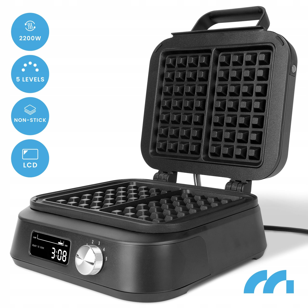 2X WAFFLE MAKER LARGE WAFFLE TEMPERATURE CONTROL SOUND STRONG 2200W DISPLAYS Power rating 2200 W