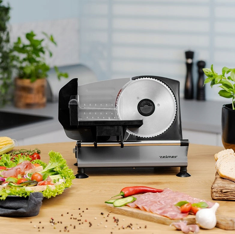 2X Zelmer ZFS0919 Bread and Meat Slicer 150W Metal Adjustment Dominant color silver/gray
