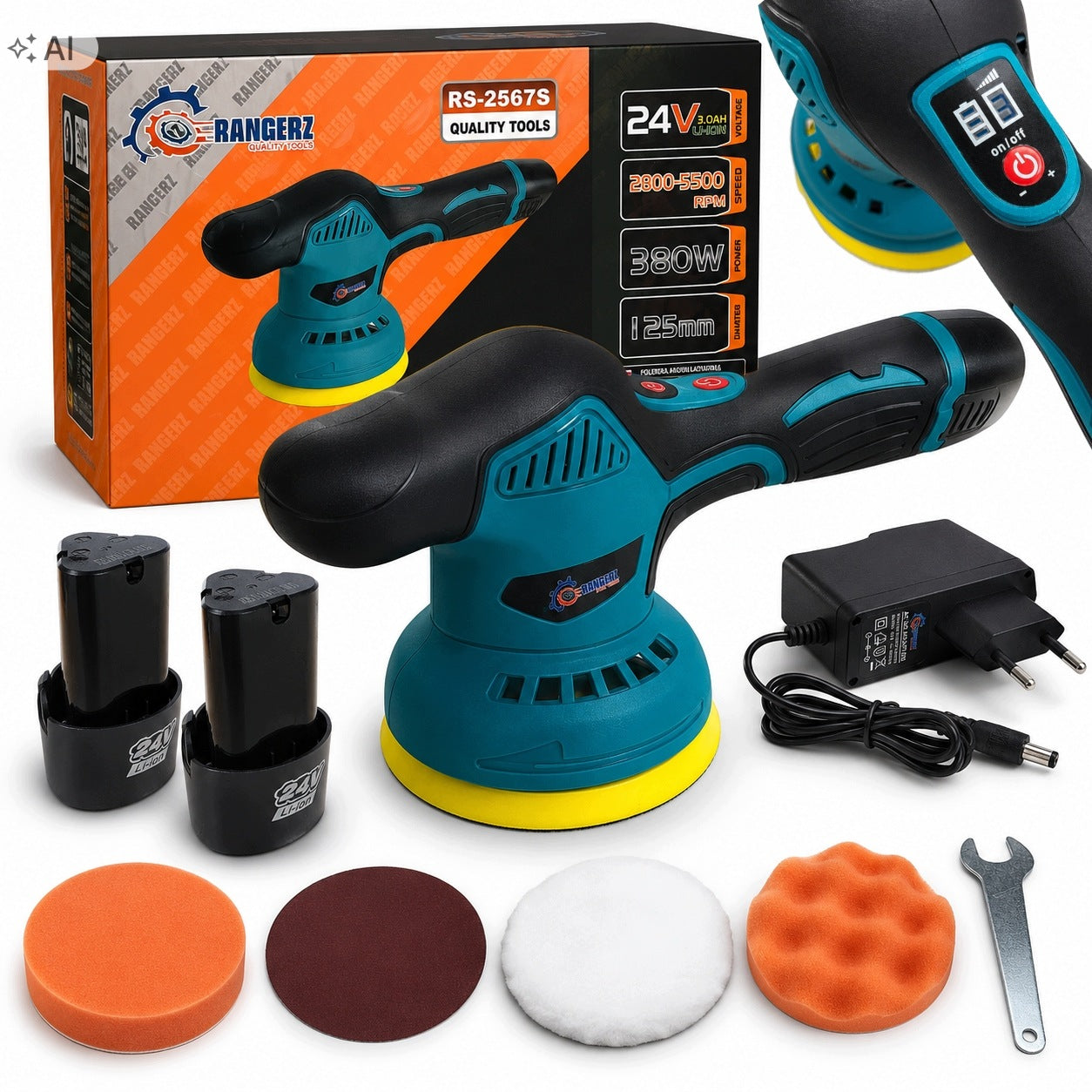 2XAKU 24V CAR RANGERS CORDLESS POLISHER SPONGE SET