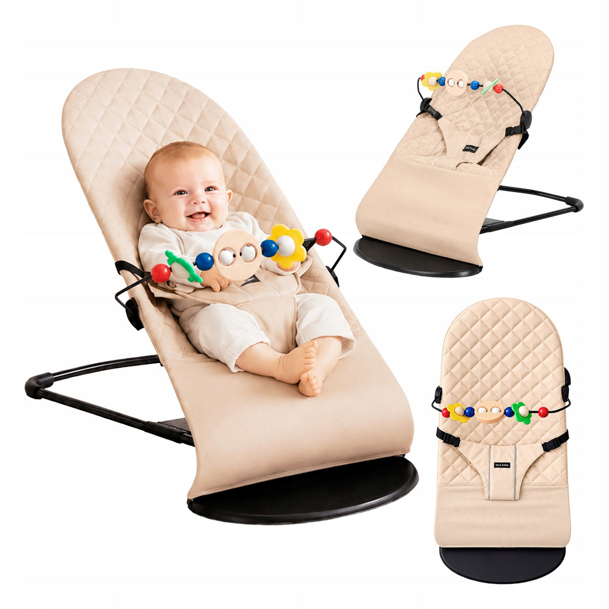 2in1 BABY ROCKER LOUNGER FOLDING ADJUSTABLE 3 POSITIONS BEIGE