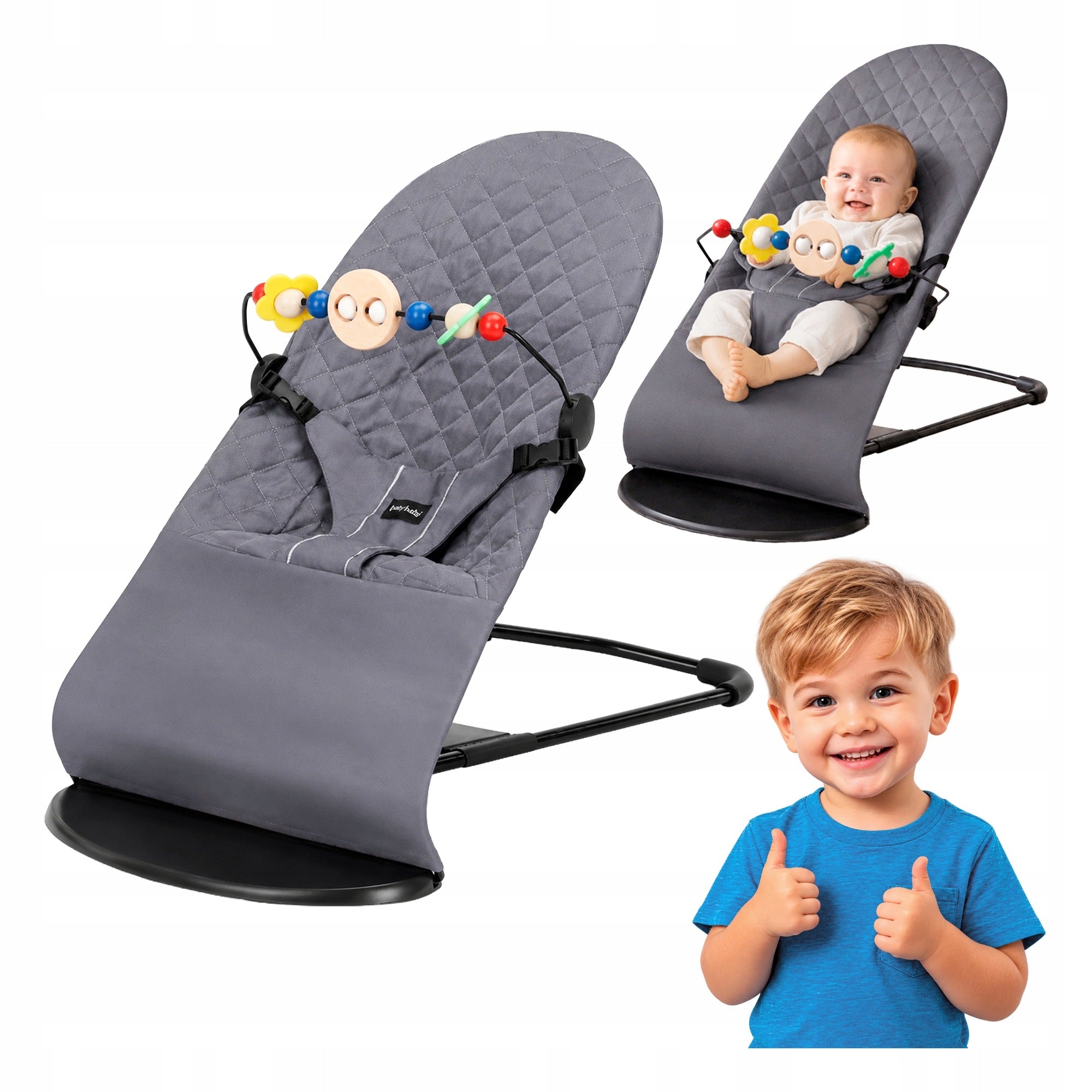 2in1 BABY ROCKER LOUNGER FOLDING ADJUSTABLE 3 POSITIONS GREY