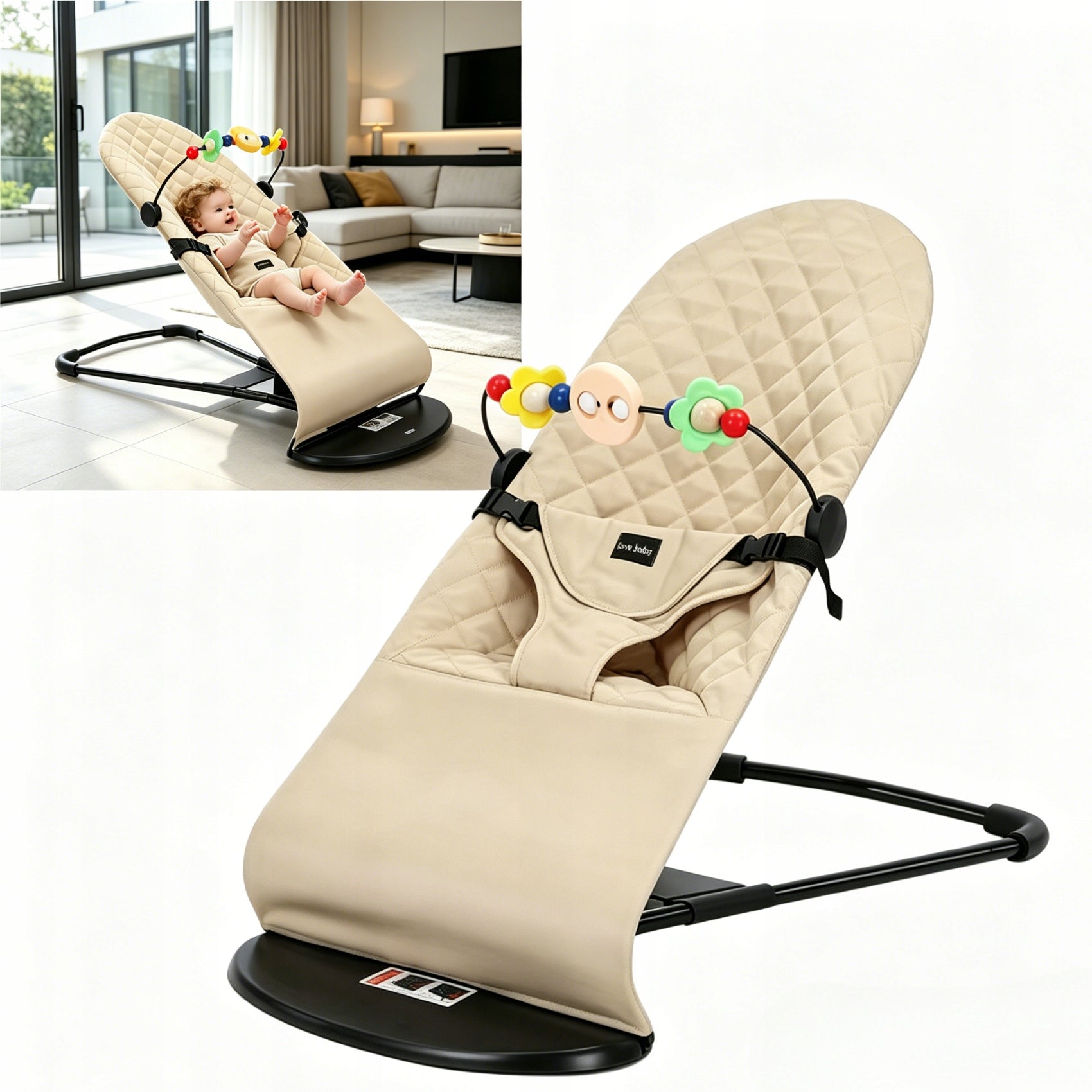 2in1 Baby Rocker Sun Lounger Infants Folding Adjustable with Straps