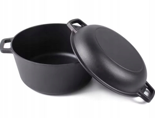 2in1 Cast Iron 24cm Pot with Pan Cover – Black Baking Pan