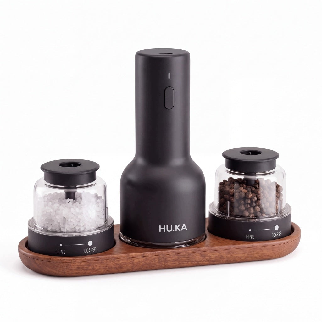 2in1 Electric Salt and Pepper Grinder USB-C HU.KA Pulse Premium Wood