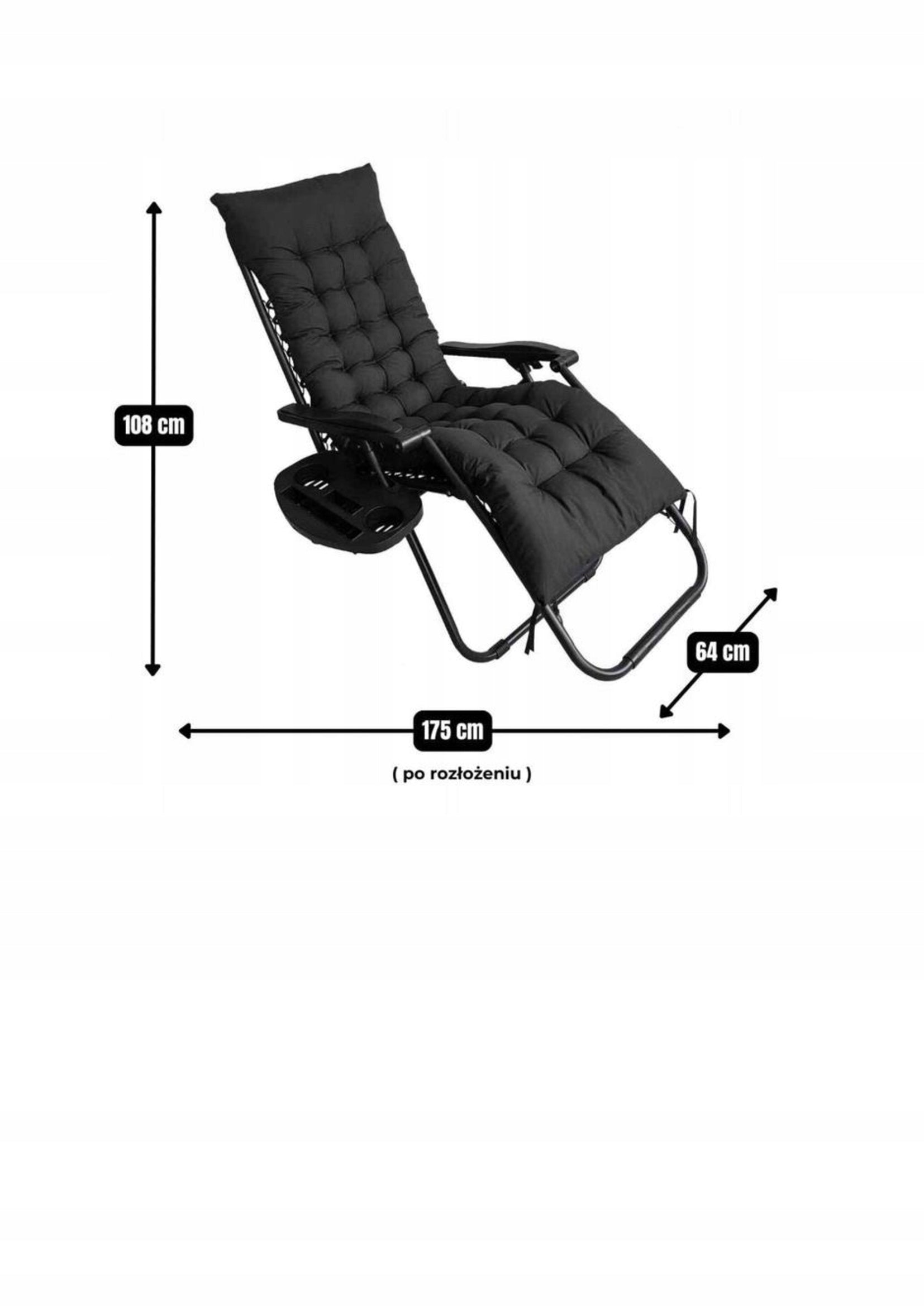 2in1 Garden Sun Lounger with Mattress, Table and Headrest – Black Brand Bass