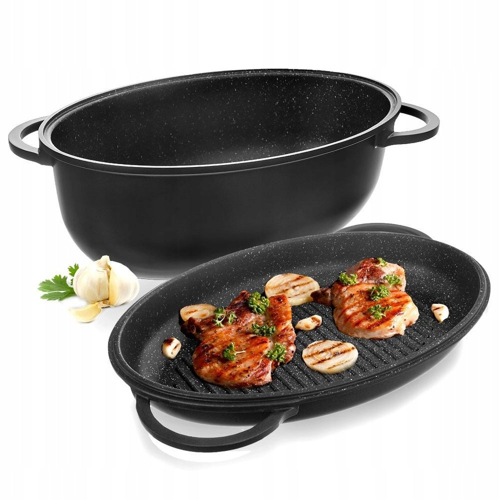2in1 Granite Pan with Lid, Grill Pan, 10 l, 43x28 cm
