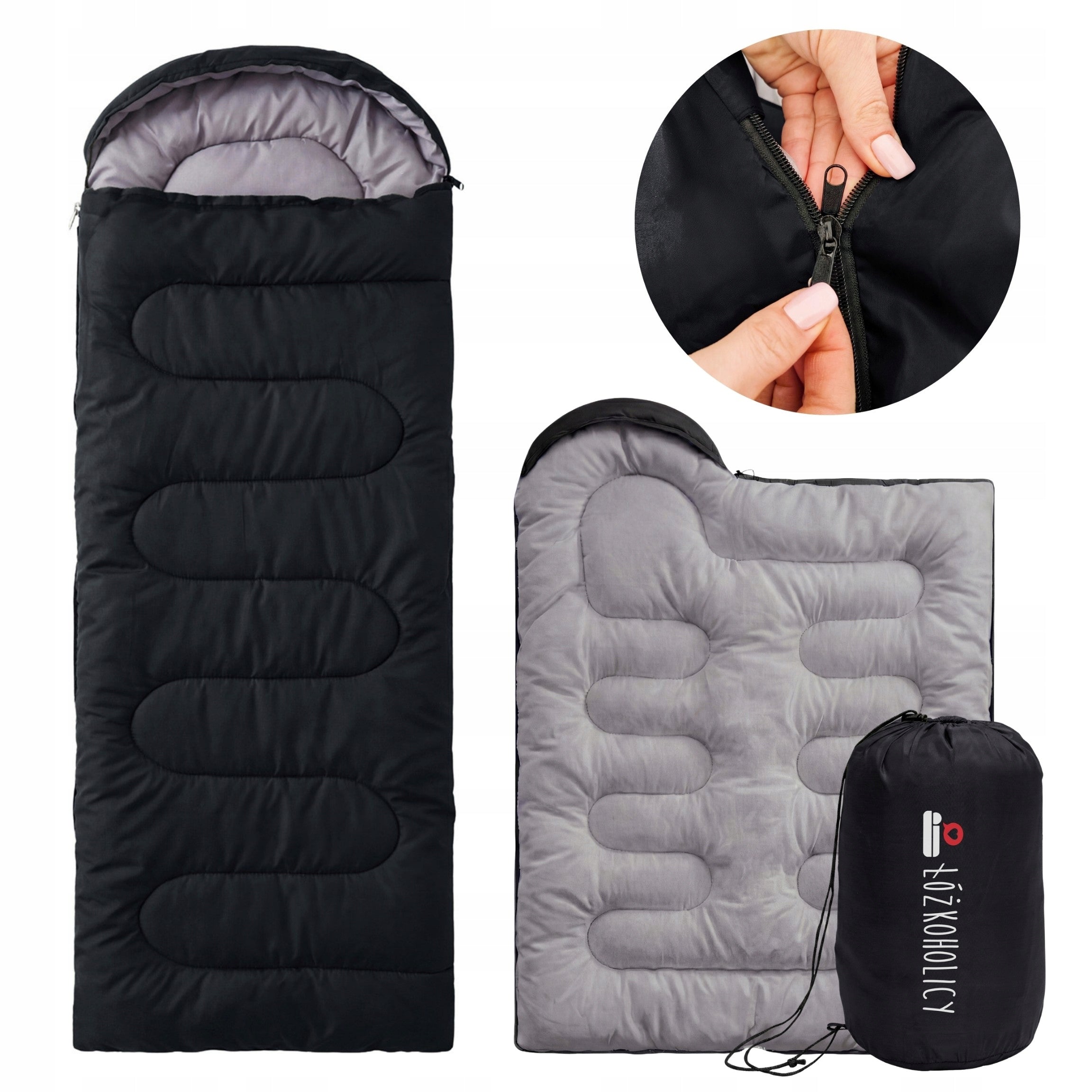 2in1 HOODED TOURIST SLEEPING BAG WARM LIGHTWEIGHT black + cover