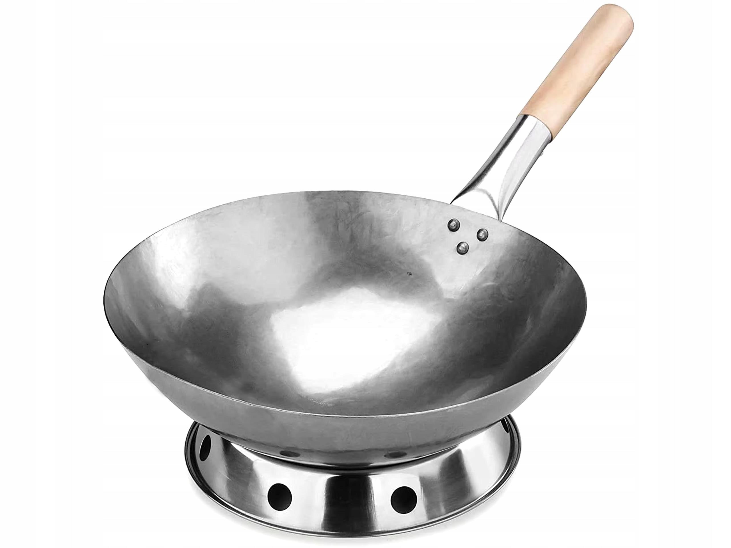 2in1 HQ WOK CHINESE FORGED STEEL PAN 38CM + WOK STAND RING Diameter 38 cm