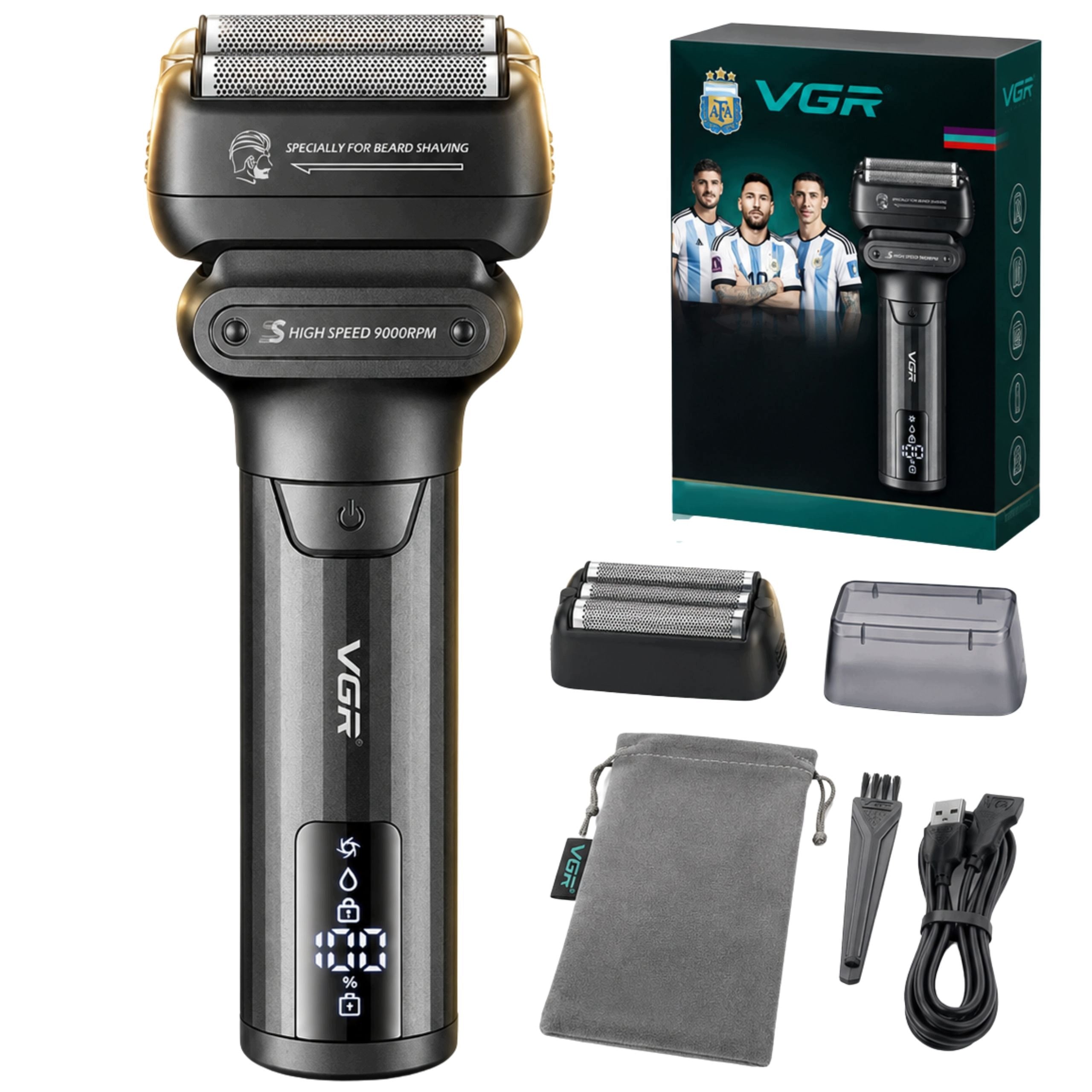 2in1 Men's Foil Shaver For Beard Head Beard Wet and Dry LED