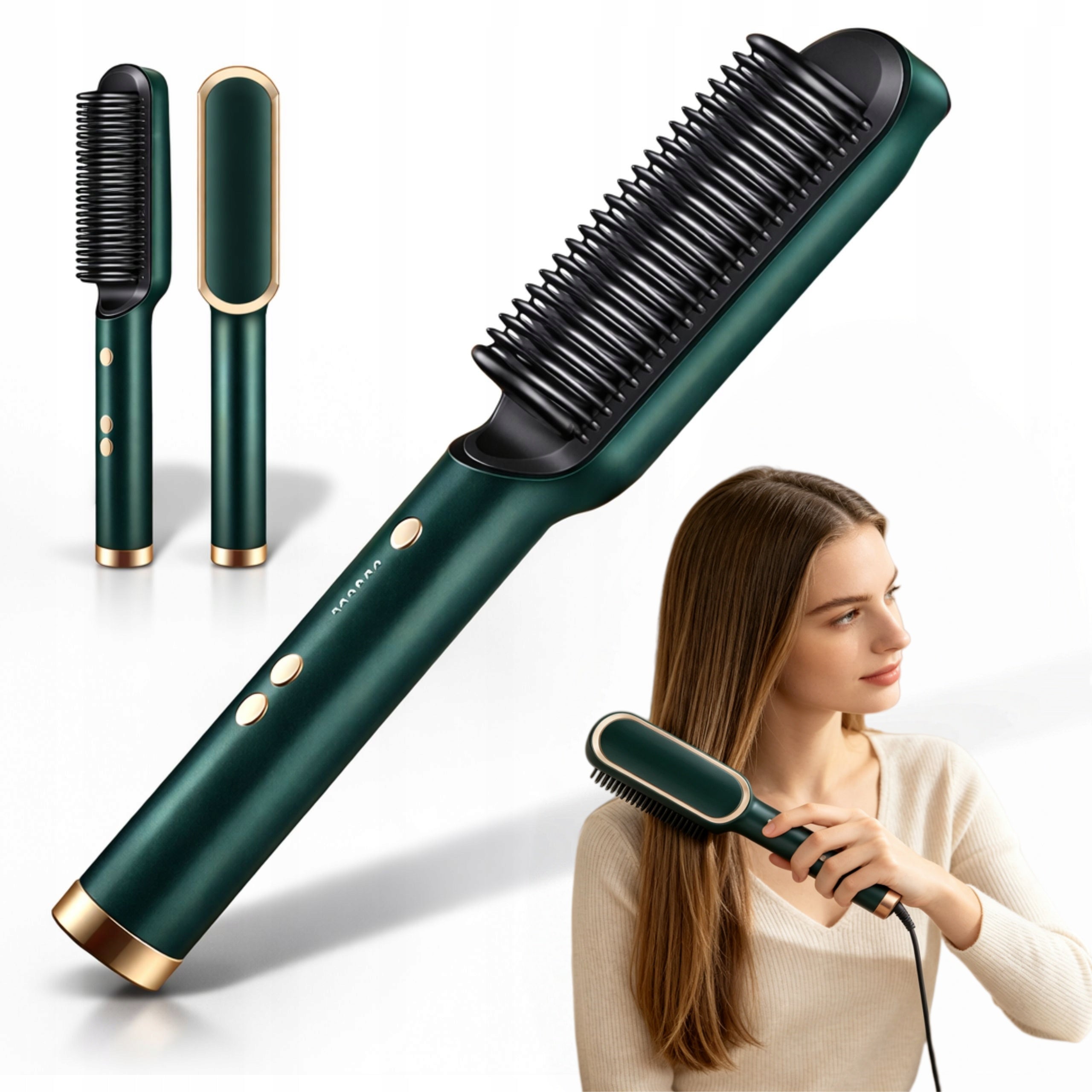 2in1 Straightening Brush with Temperature Control Ceramic for Women