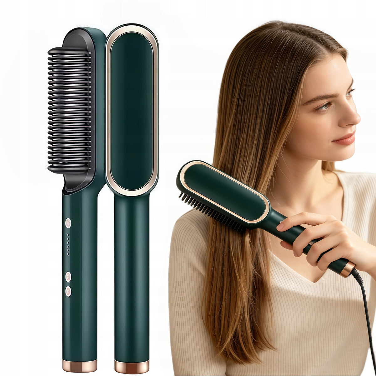 2in1 Straightening Brush with Temperature Control Ceramic for Women
