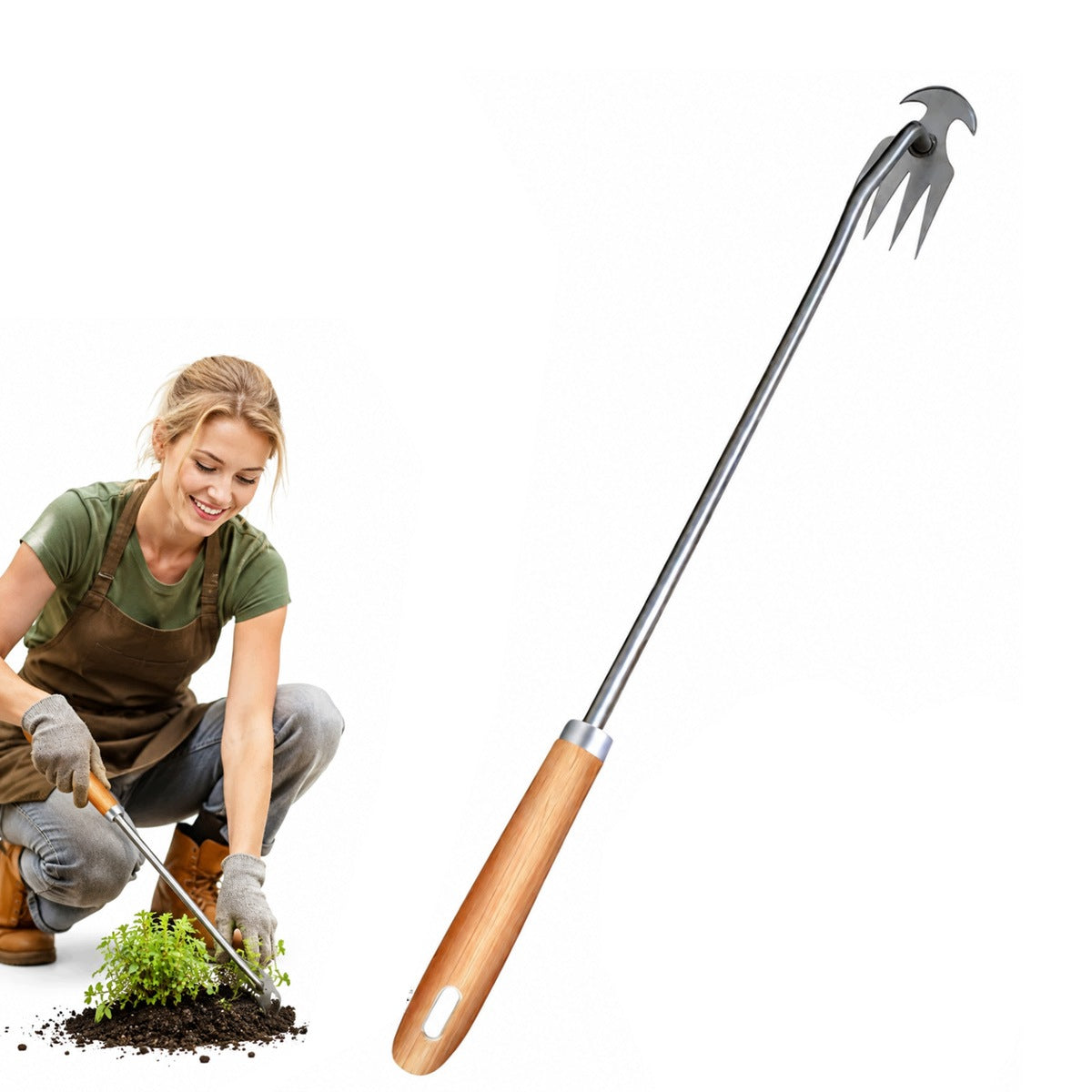 2in1 Weed Removal and Soil Removal Tool 4-Tooth Squeegee