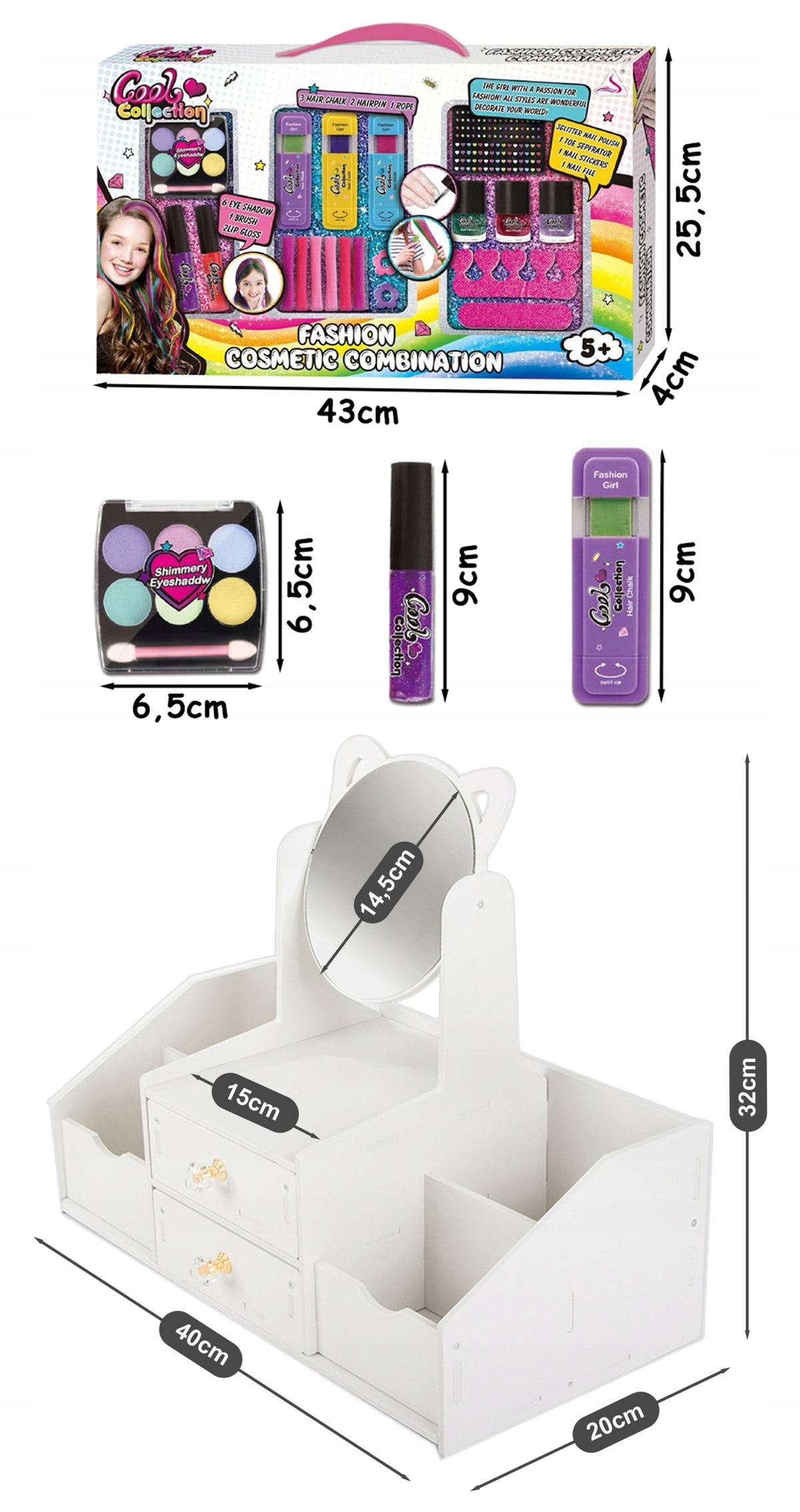 2in1 Wooden Dressing Table Organizer + Cosmetics Set for Girls Children Manufacturer code Z2362Z