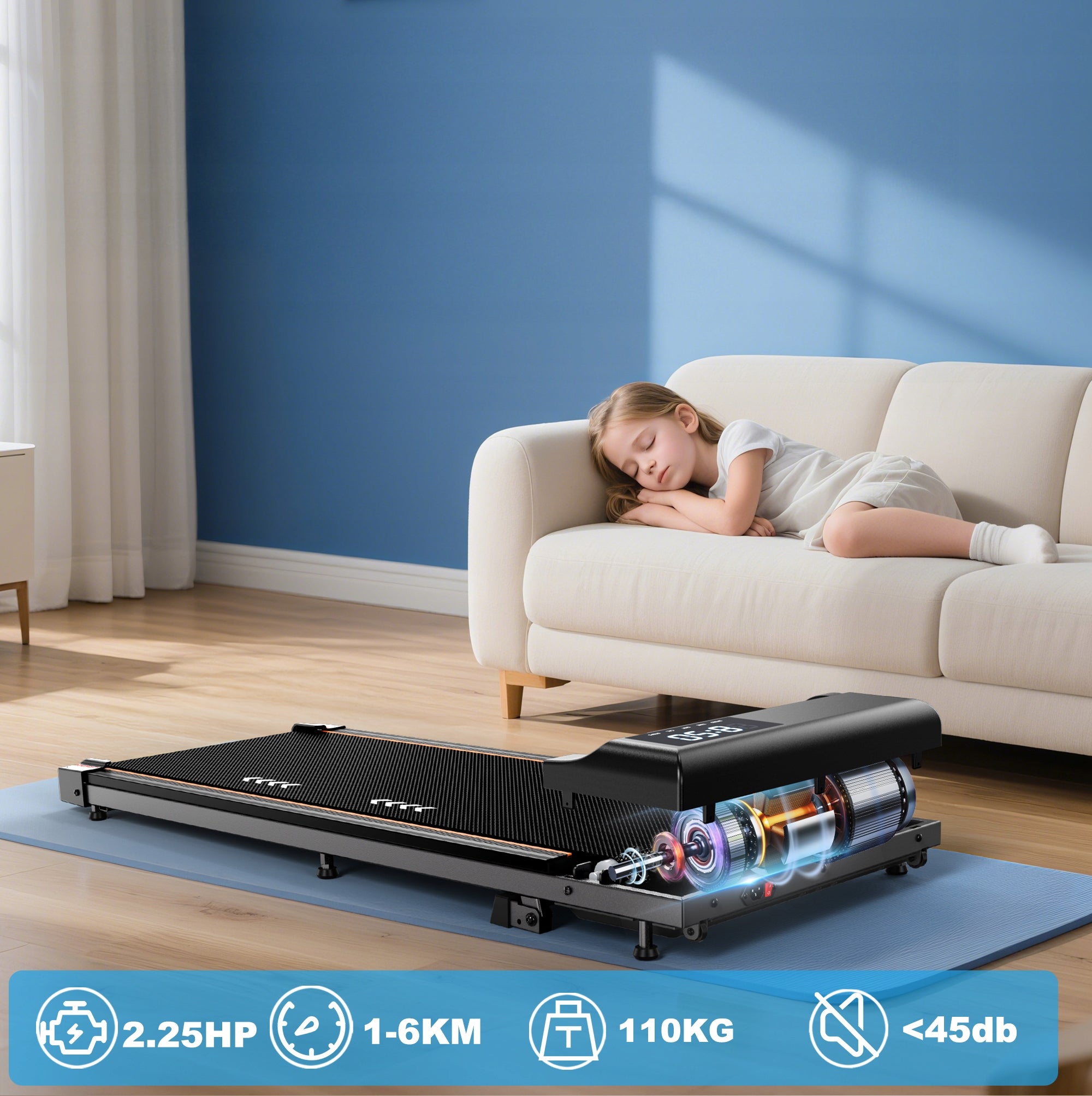 2in1 electric desk treadmill, 1-6 km/h, shock absorption, for home and office Packaging status original