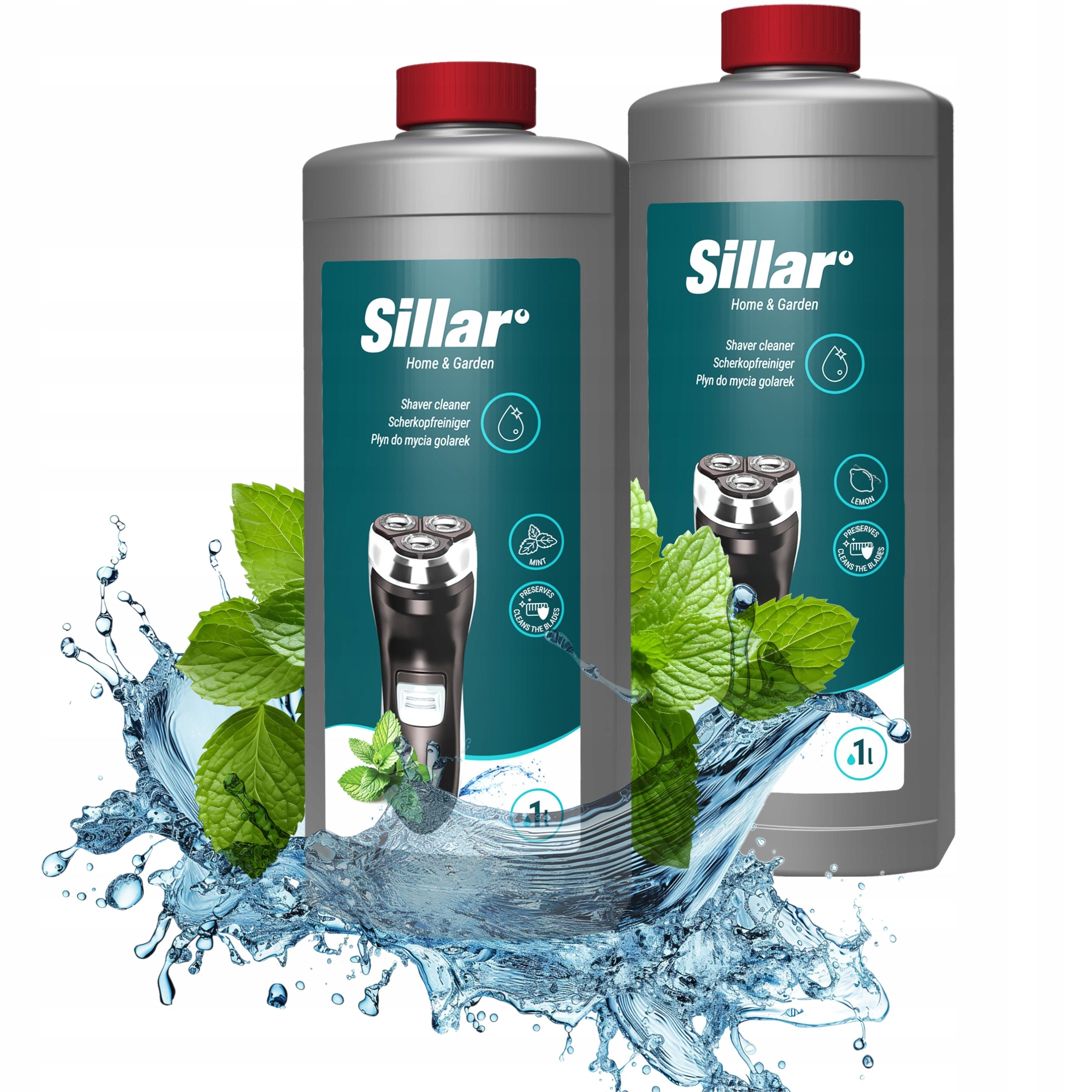 2x 1l Sillar Shaver Cleaner mint liquid cartridge for cleaning shaver heads