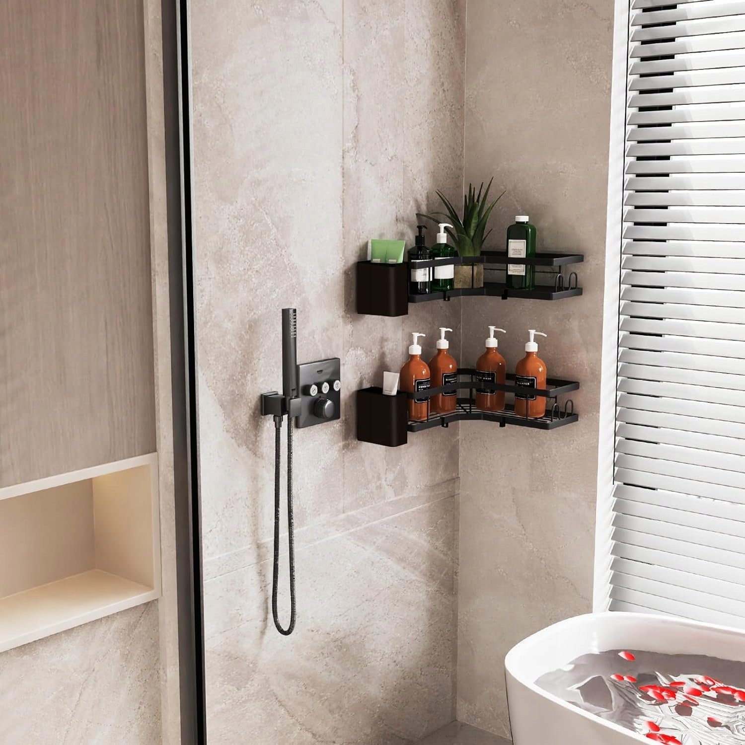 2x BATHROOM SHELF CORNER HANGING SHOWER WITHOUT DRILLING BLACK LOFT Brand no brand