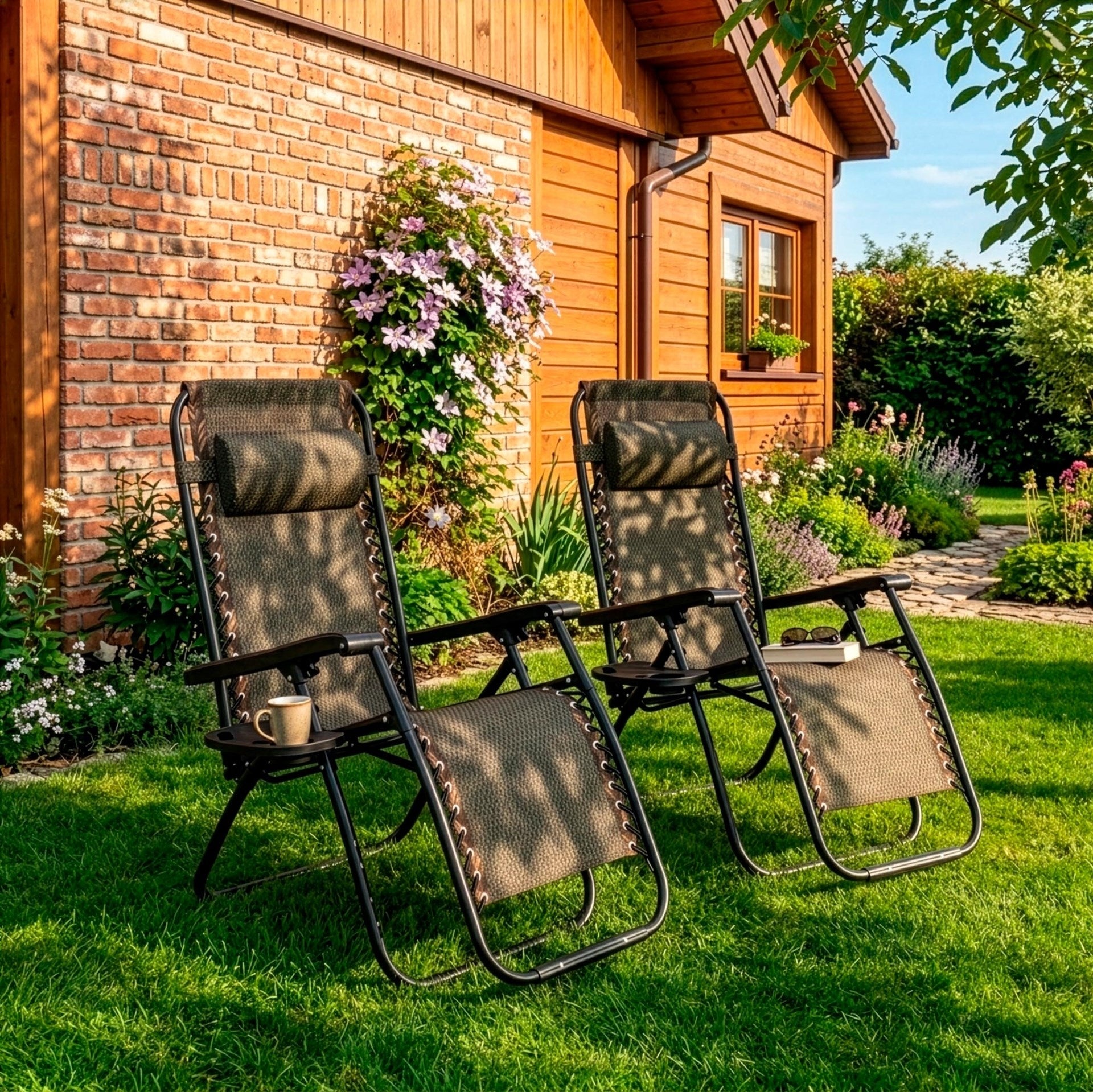 2x BEACH LOUNGER FOLDING BEACH LOUNGERS HIKING GRAVITY CHAIR Packaging status original