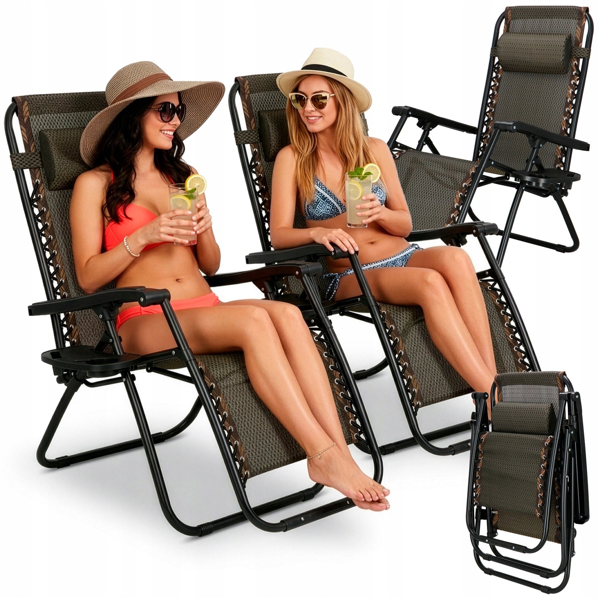 2x BEACH LOUNGER FOLDING BEACH LOUNGERS HIKING GRAVITY CHAIR