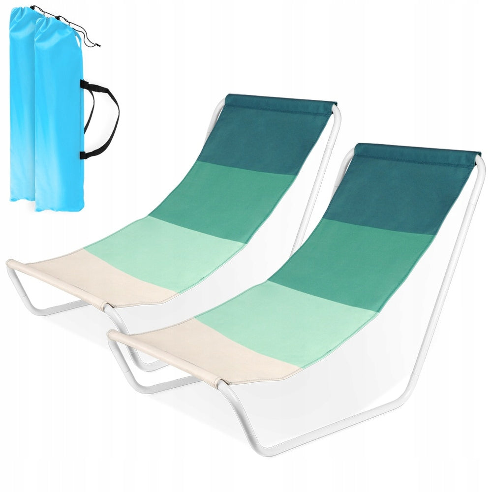 2x BEACH LOUNGER GARDEN HIKING CAMPING FOLDING PORTABLE ARMCHAIR Model SET397