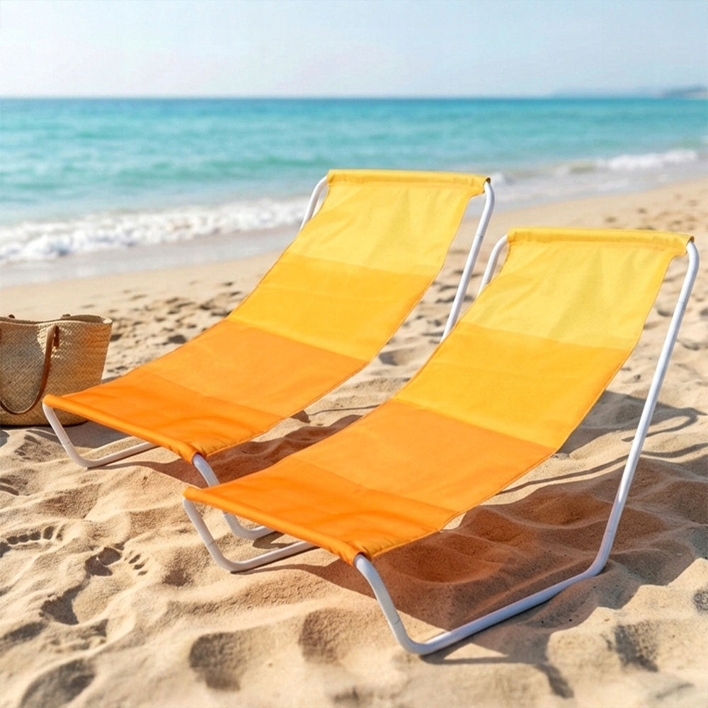 2x Beach Lounger GARDEN Hiking Camping Folding Portable Armchair Packaging status original