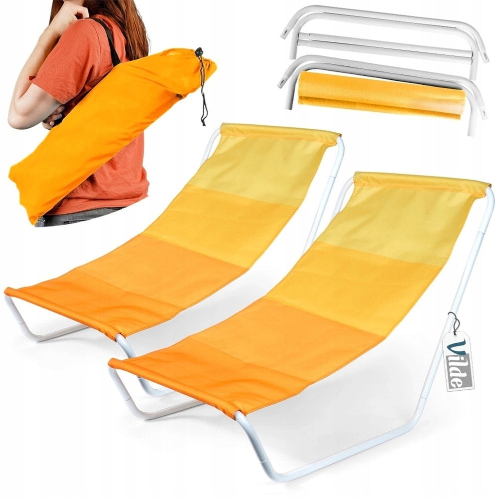 2x Beach Lounger GARDEN Hiking Camping Folding Portable Armchair