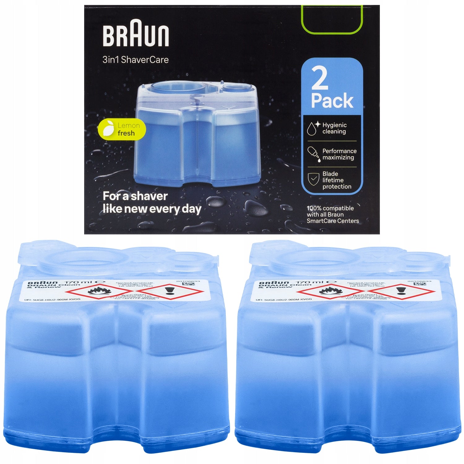 2x CARTRIDGE CLEANING LIQUID FOR SHAVERS BRAUN CCR CLEAN & RENEW REPLACEABLE