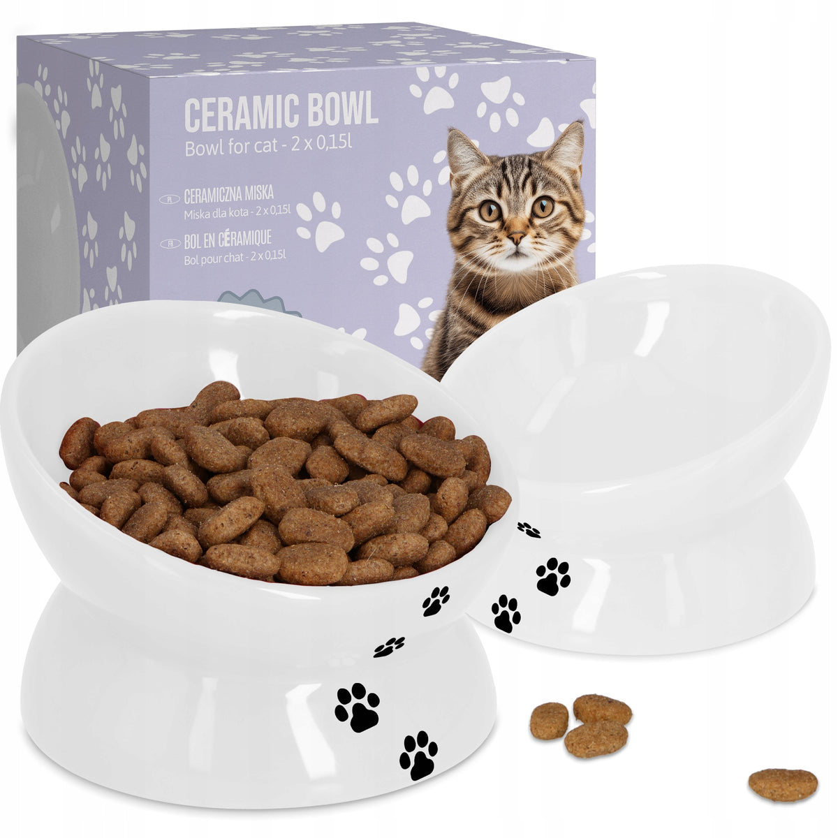 2x CAT DOG STAND BOWL CERAMIC 0,15l ELEVATED Water Bowl 8K