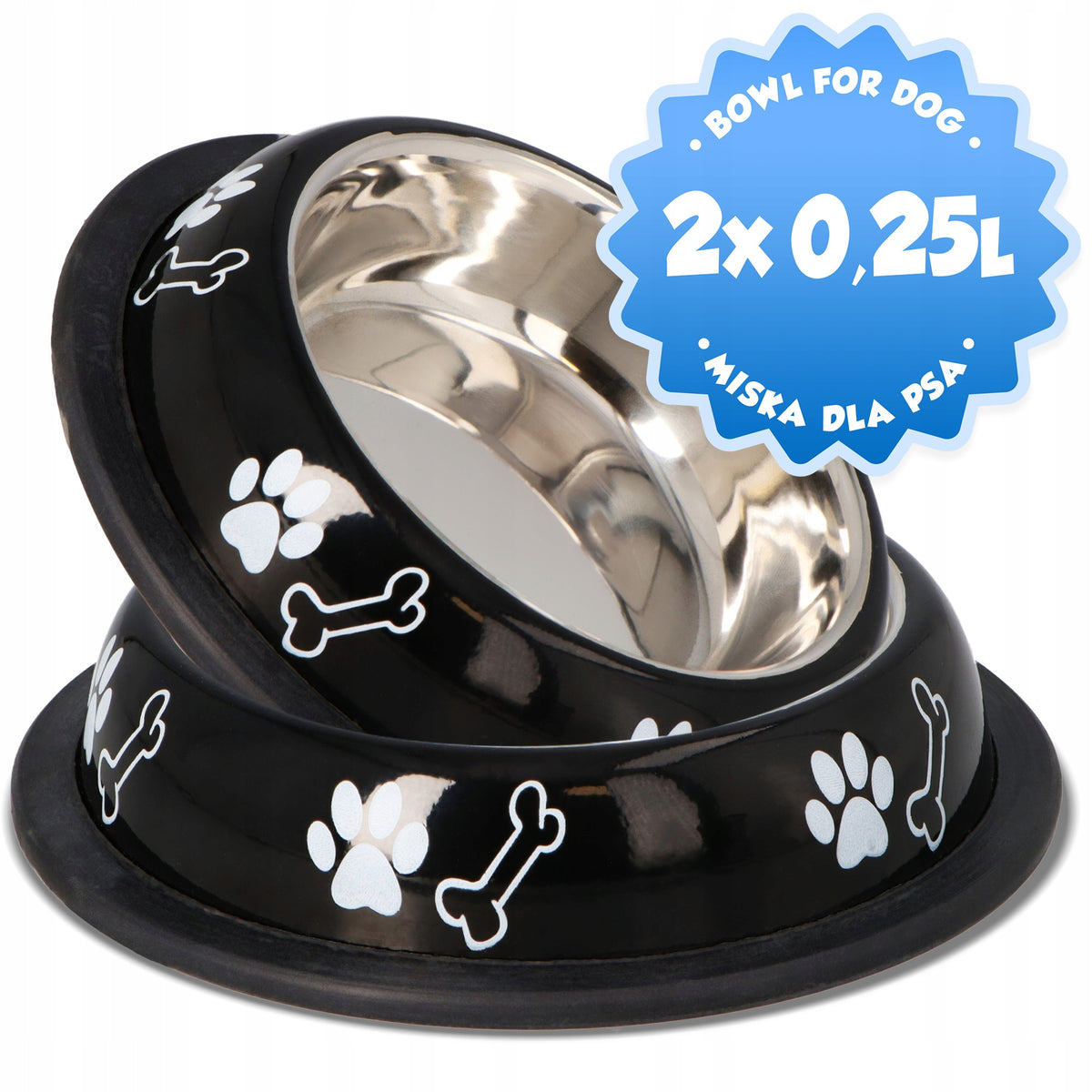 2x Cat DOG BOWL 0,25l Bowl Steel RUBBER BLACK Small Anti-slip 4D Brand no brand