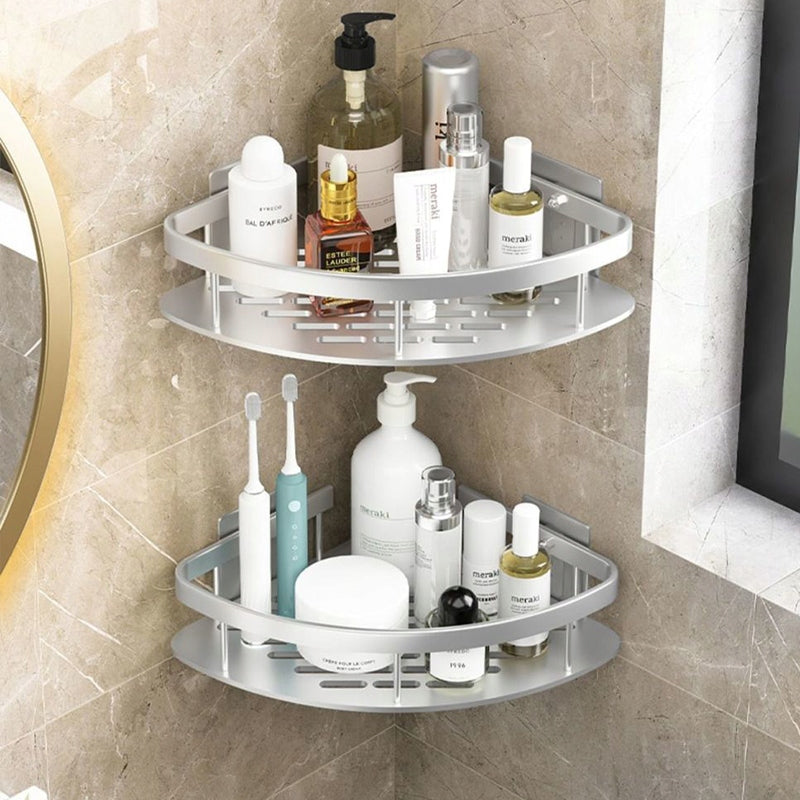2x Corner Shower Shelf Self Adhesive Silver