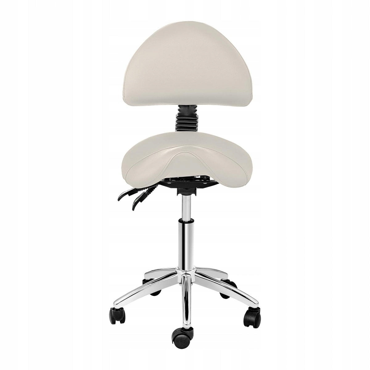 2x Cosmetic saddle chair with swivel backrest adjustable BERLIN - beige Seat width 39 cm