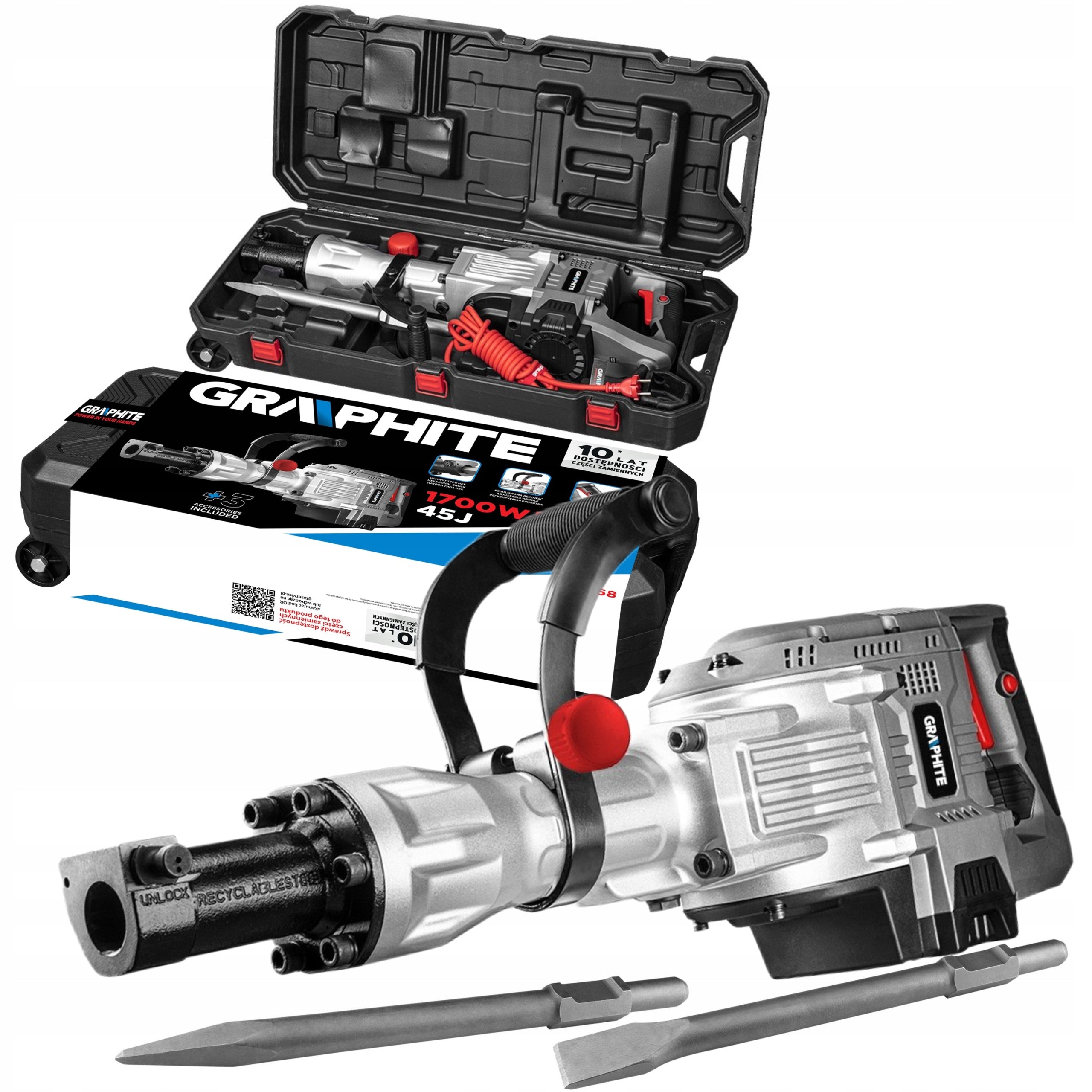 2x DEMOLITION HAMMER, HEXAGONAL HANDLE 30MM, 1700W STROKE 45J - T 58G868