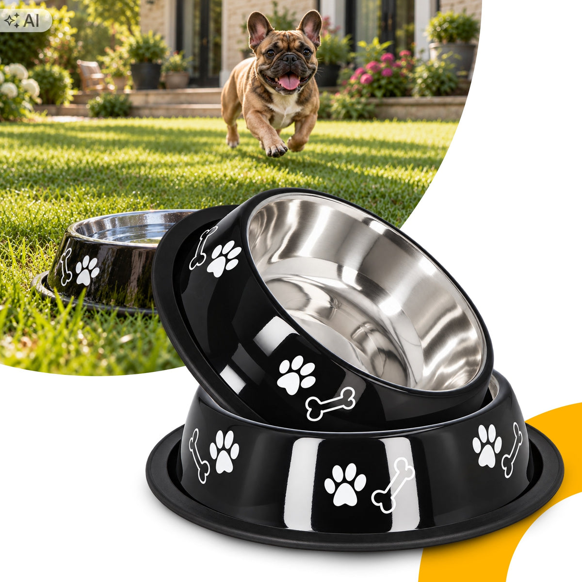 2x DOG BOWL 0,7l Metal Bowl WATER Food STAINLESS STEEL PRINT Manufacturer code DZ010103015-V06