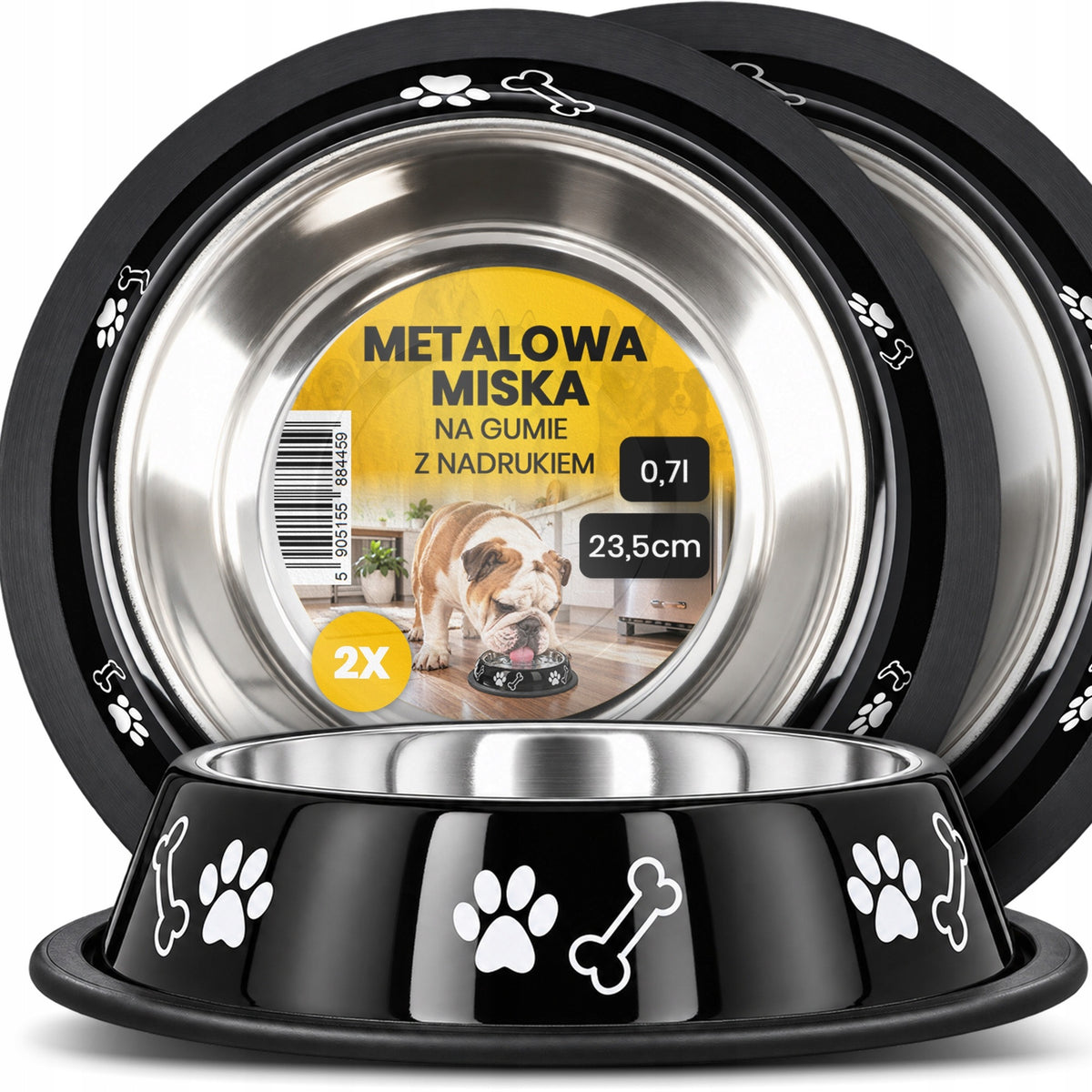 2x DOG BOWL 0,7l Metal Bowl WATER Food STAINLESS STEEL PRINT