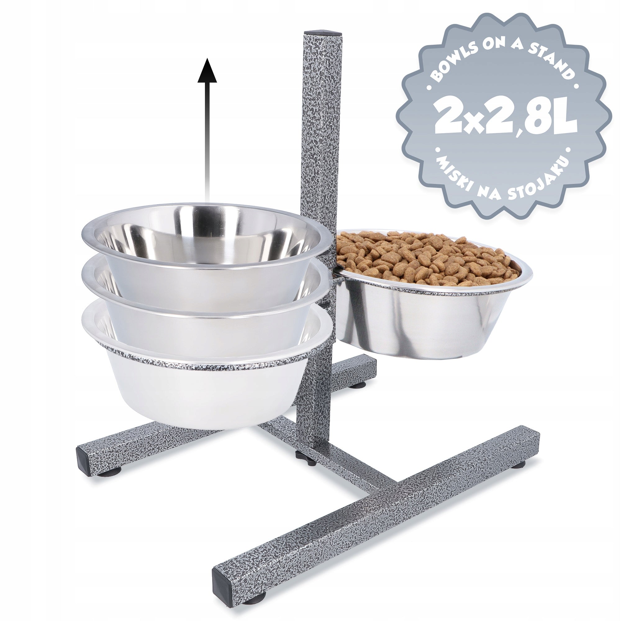 2x DOG BOWL 2,8 BOWLS ADJUSTABLE STAND Metal Stand Steel STABI 1Z Packaging status original