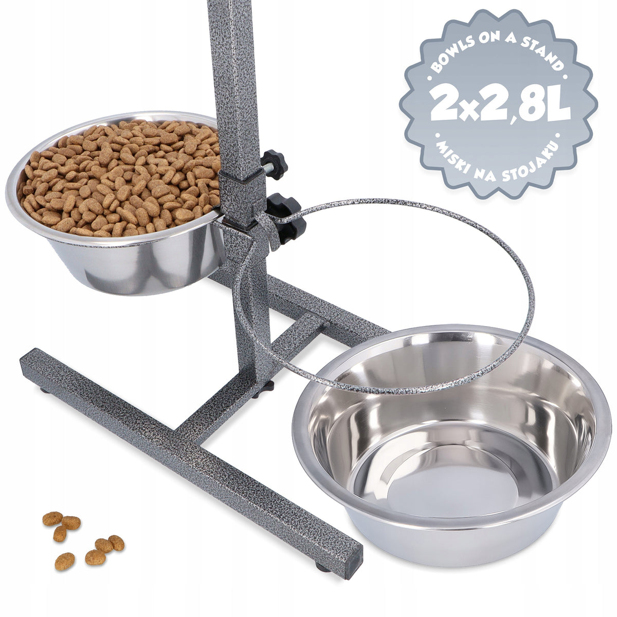 2x DOG BOWL 2,8 BOWLS ADJUSTABLE STAND Metal Stand Steel STABI 1Z