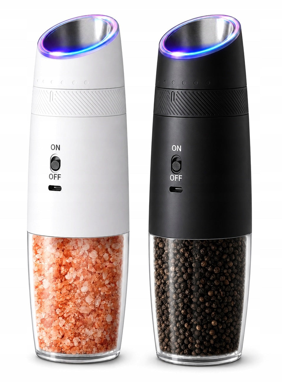 2x Electric Ceramic Grinder for Salt and Pepper Grinding LED AKU USB-C