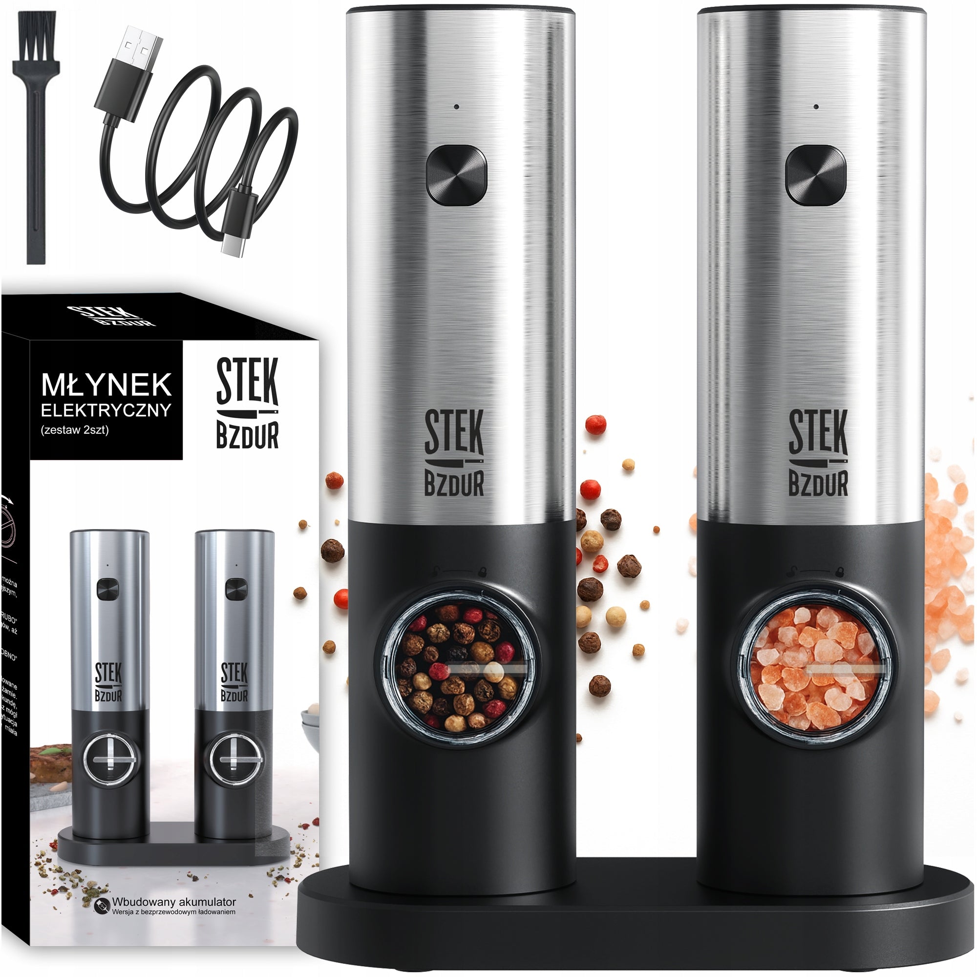 2x Electric Pepper and Salt Grinder USB Ceramic BATTERY
