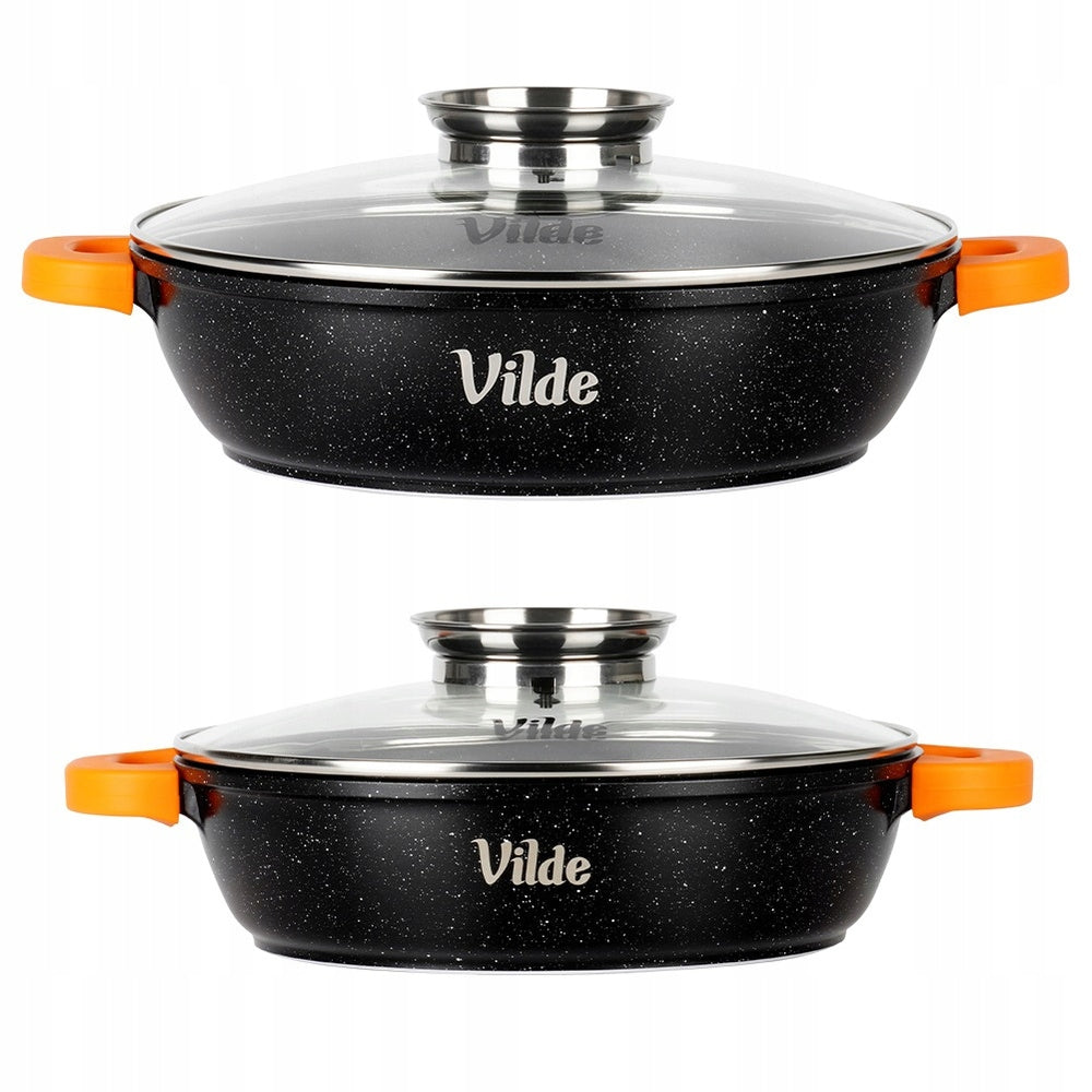 2x GRANITE frying pan for frying stewing baking deep 24 cm + 28 cm Brand Vilde