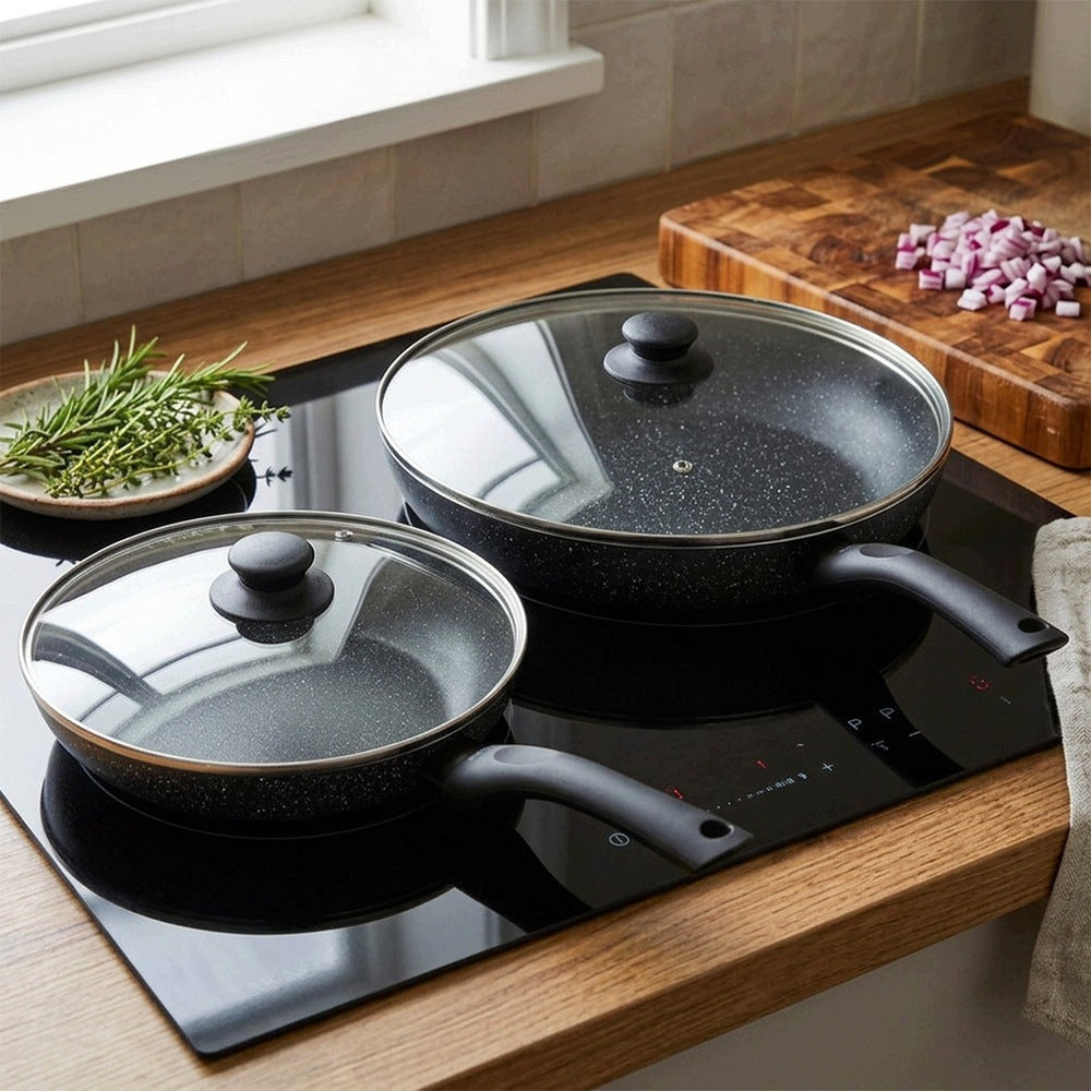 2x GRANITE pan with lid set of pans with lids VILDE 24 32 cm Packaging status original