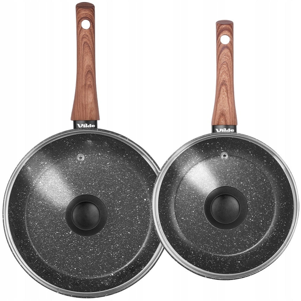 2x GRANITe frying pan stewing set with lid 20 24 cm Brand Vilde