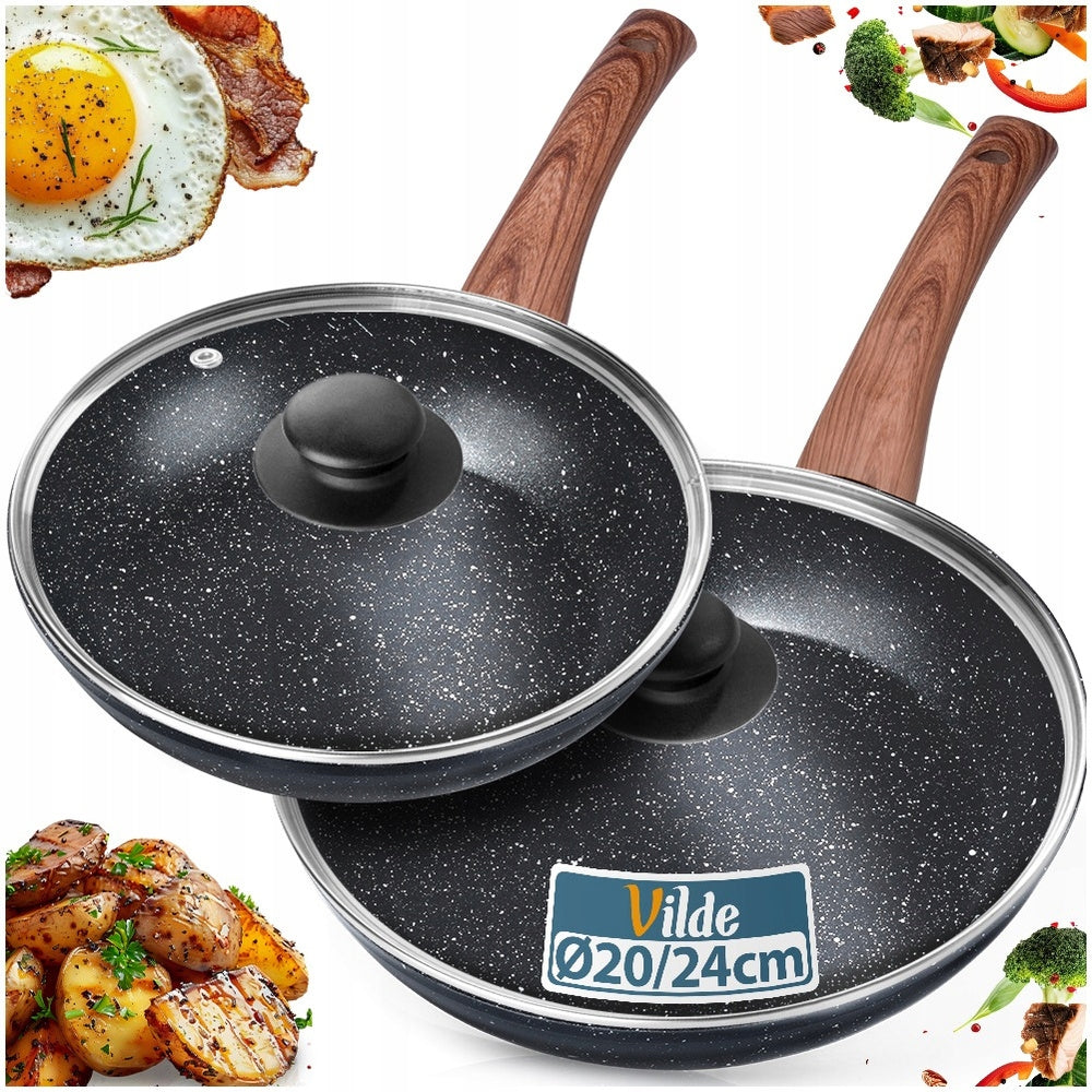 2x GRANITe frying pan stewing set with lid 20 24 cm