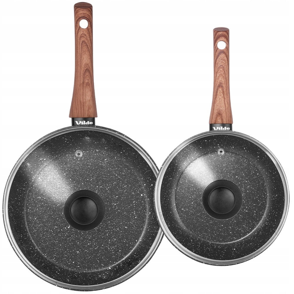 2x GRANITe frying pan stewing set with lid 20 26 cm Brand Vilde