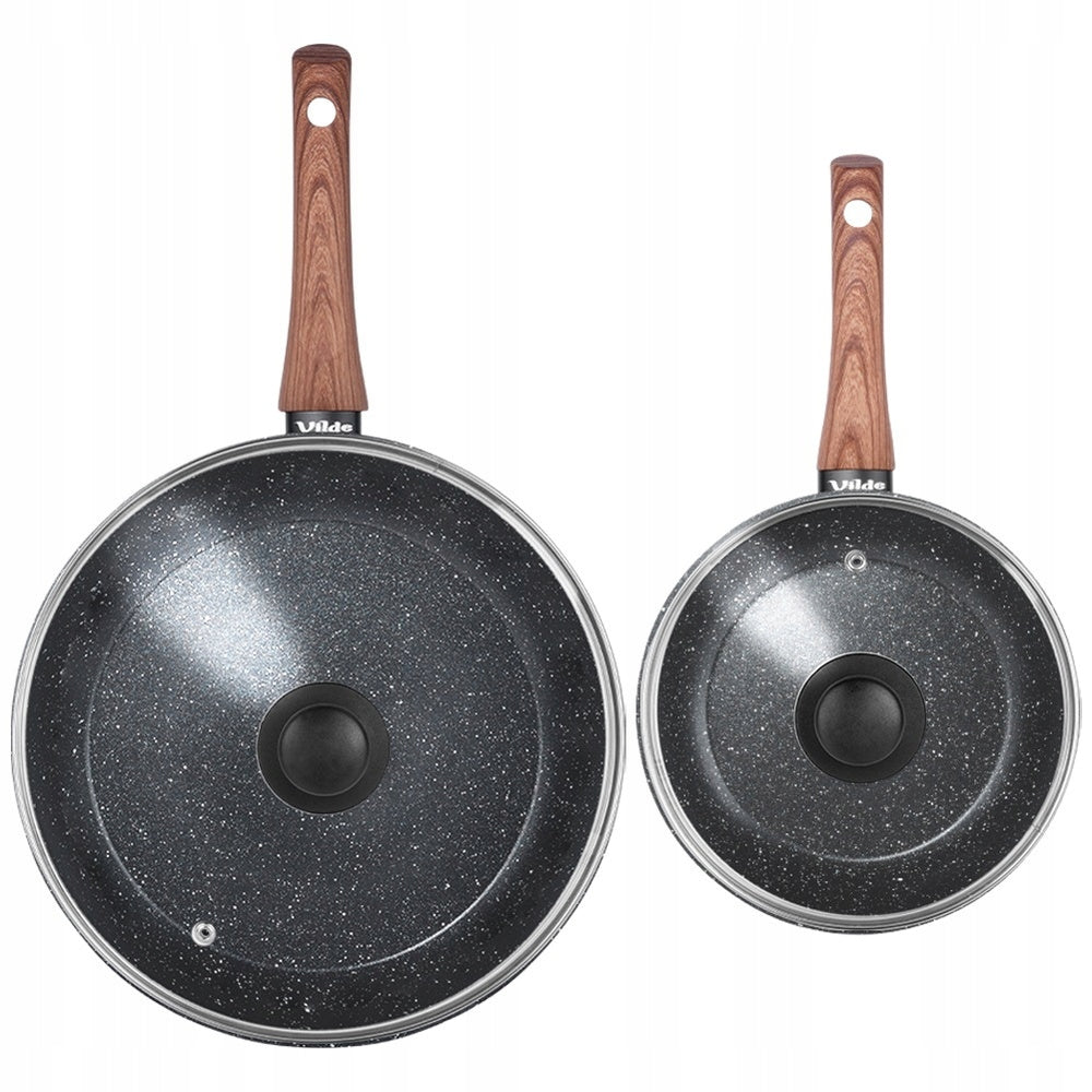 2x GRANITe frying pan stewing set with lid 20 28 cm Brand Vilde
