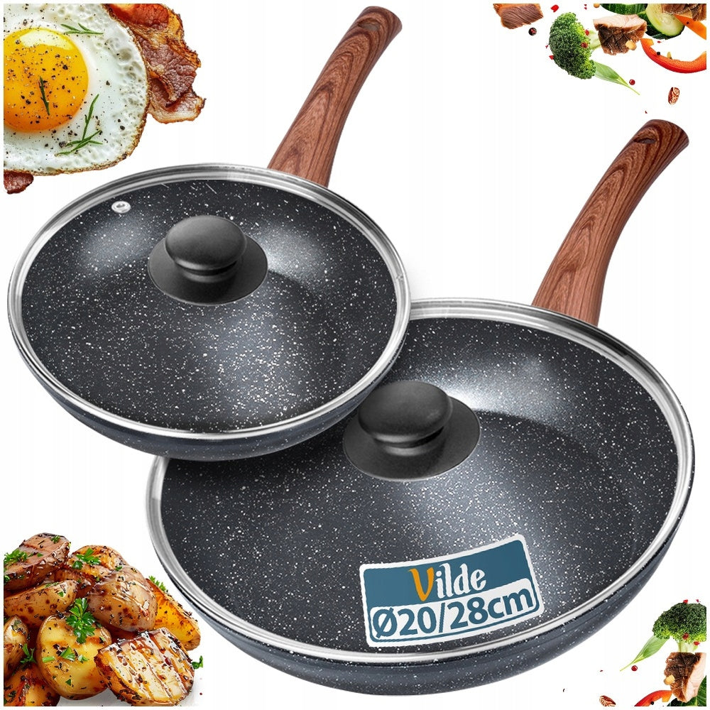 2x GRANITe frying pan stewing set with lid 20 28 cm